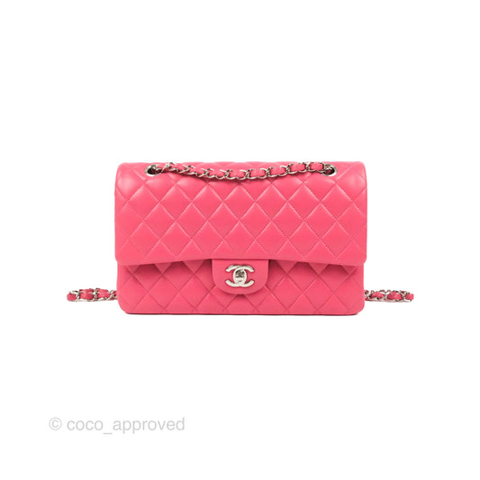 Chanel Classic M/L Medium Flap Quilted Pink Lambskin Silver Hardware