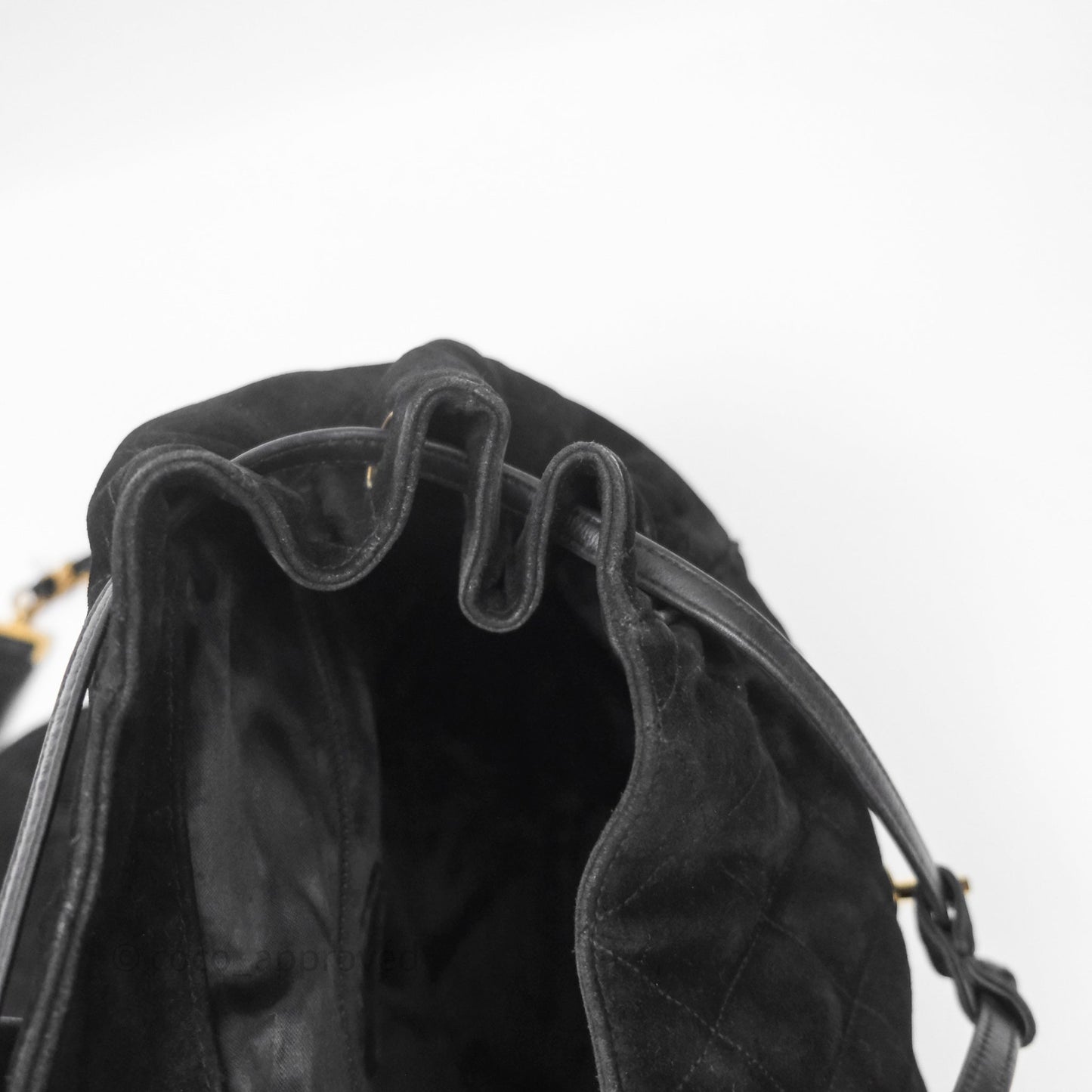 Chanel Vintage Quilted Suede CC Backpack Black Gold Hardware