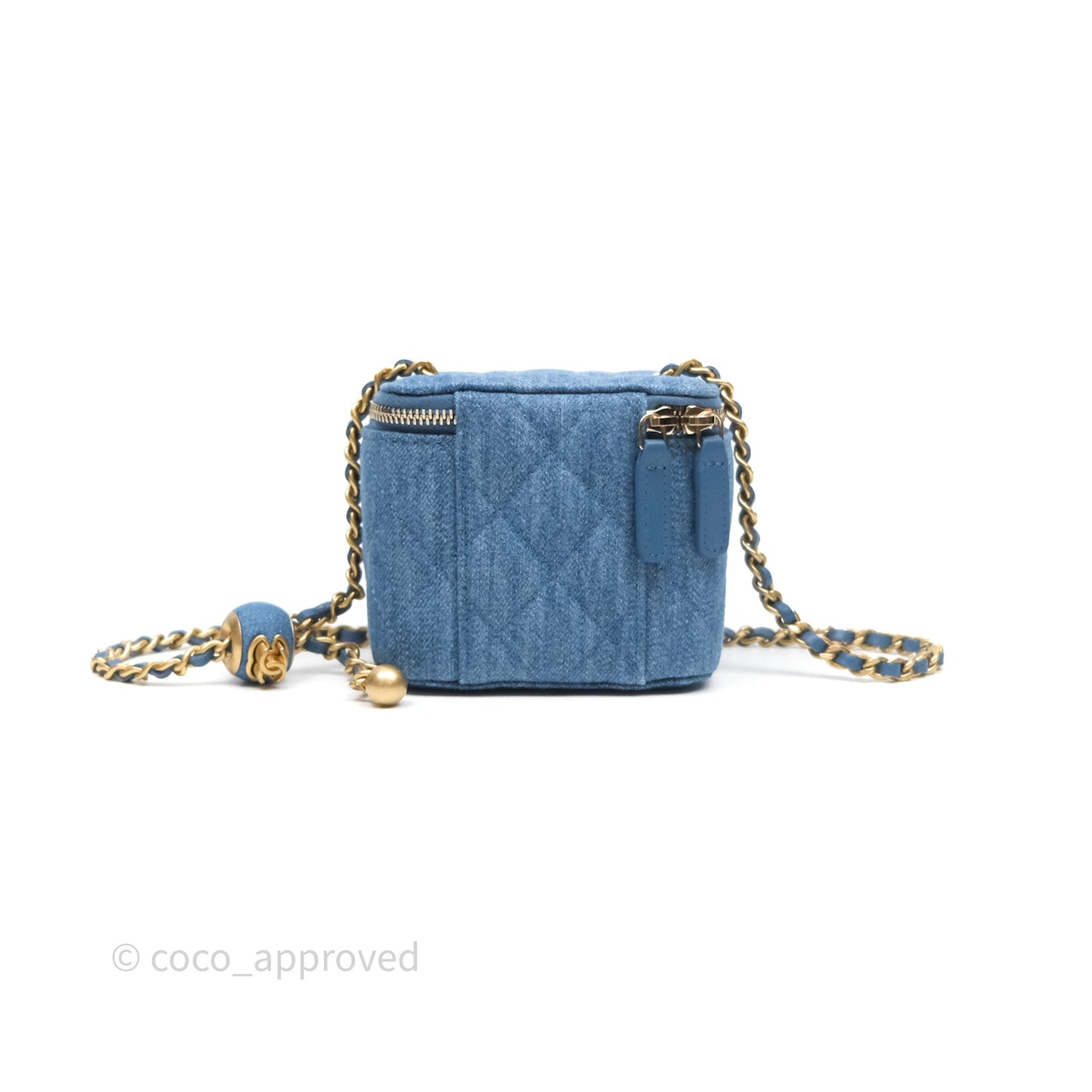 Chanel Mini Pearl Crush Vanity With Chain Denim Aged Gold Hardware