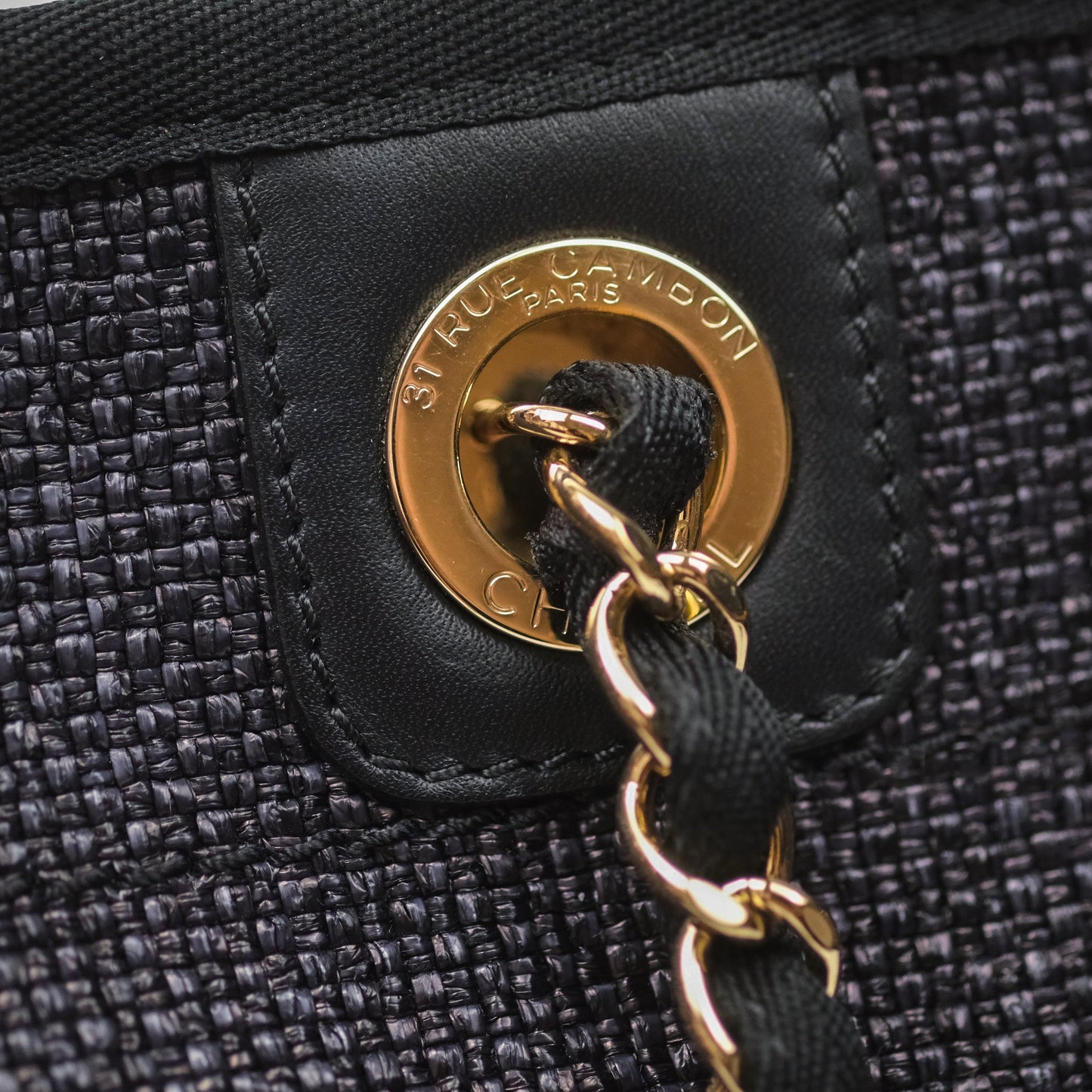 Chanel Medium Deauville Tote Black Canvas Gold Hardware