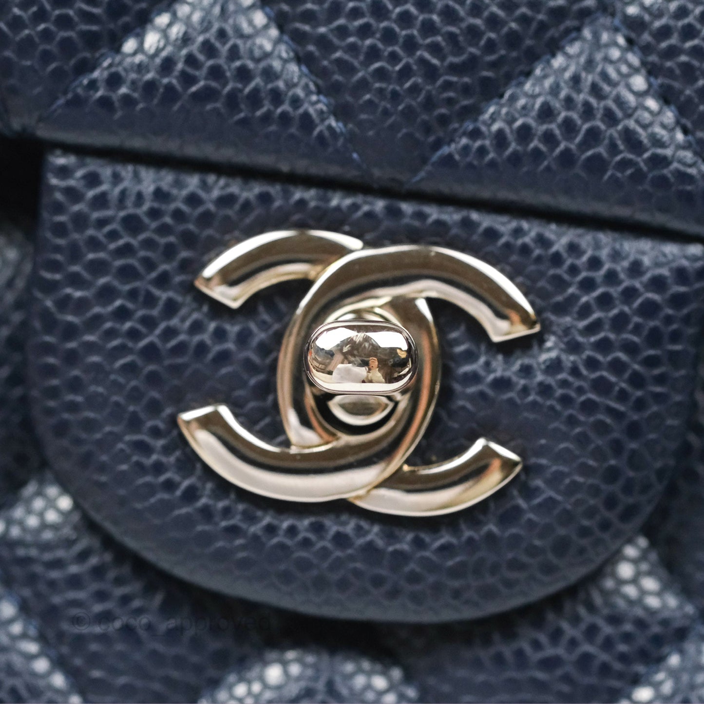 Chanel Classic M/L Medium Flap Quilted Navy Caviar Silver Hardware