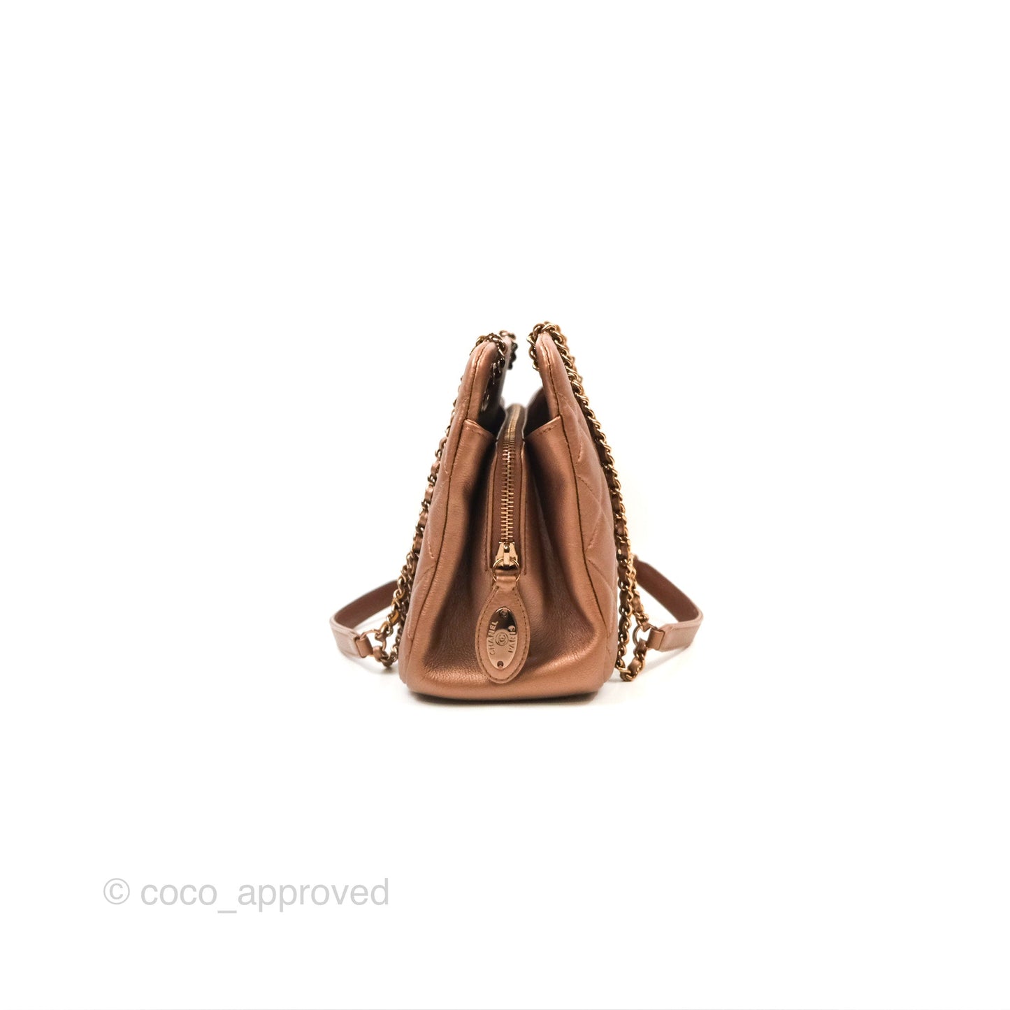 Chanel Quilted Small CC Eyelet Tote Copper Iridescent Goatskin Rose Gold