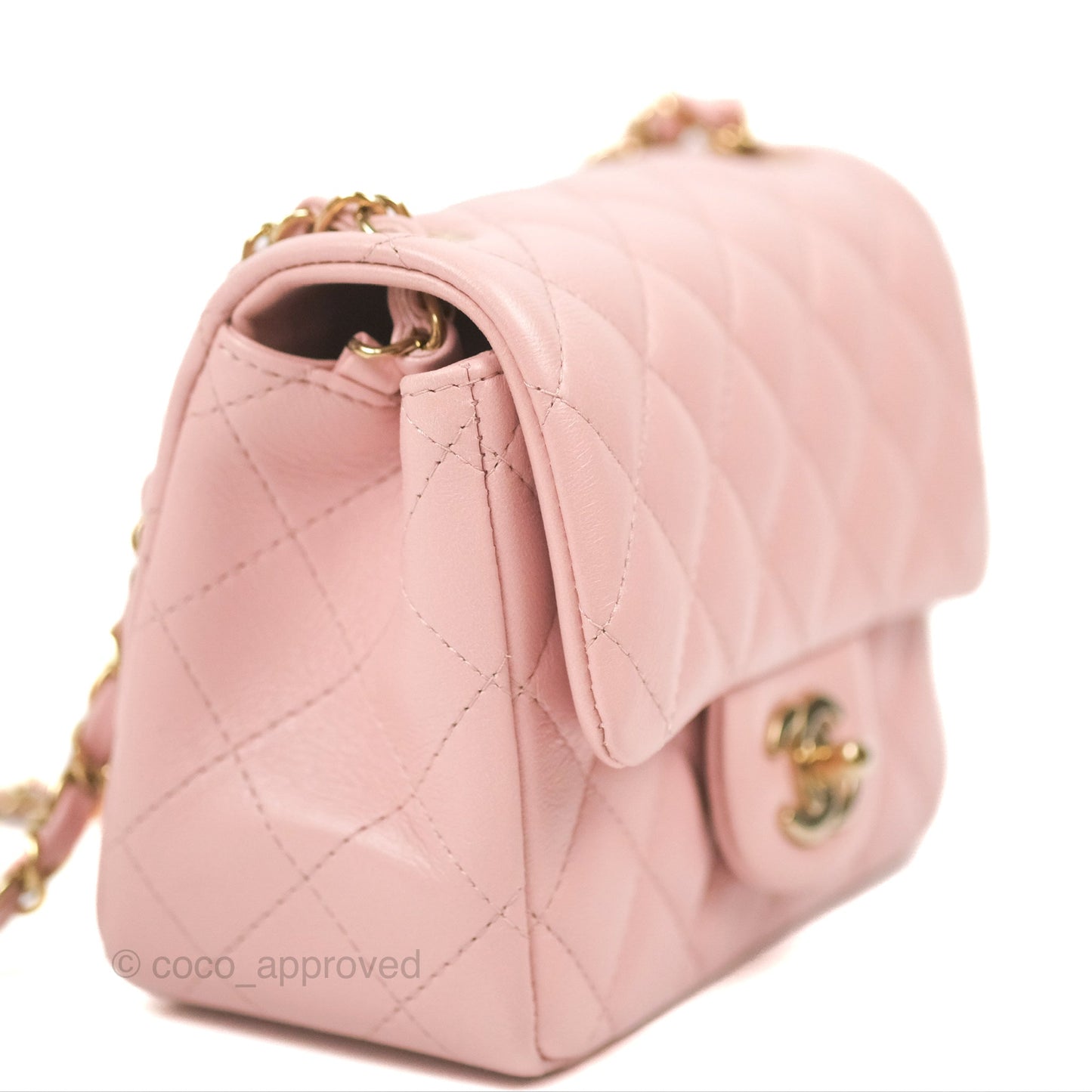 Chanel Quilted Mini Square Flap Pink Lambskin Gold Hardware
