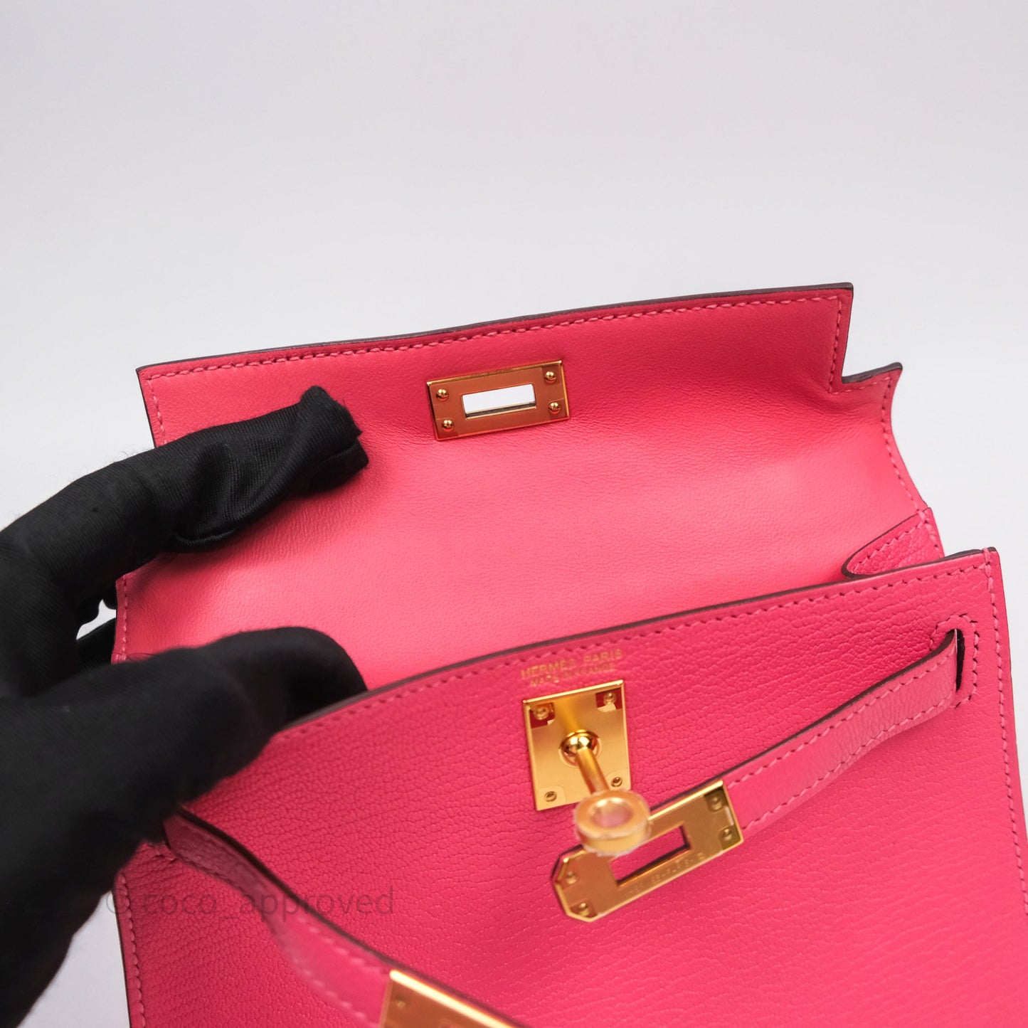 Hermes Mini Kelly II Chevre Mysore U5 Rose Lipstick Gold Hardware