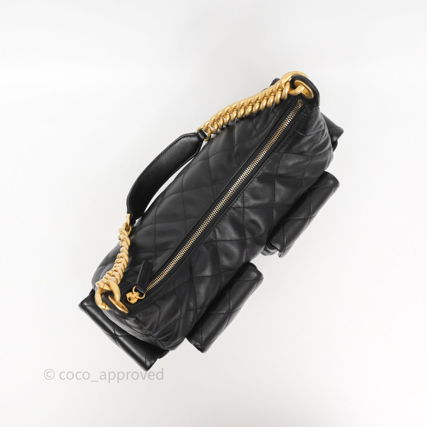 Chanel Quilted Large Trendy Double Pocket Hobo Black Lambskin Gold Hardware