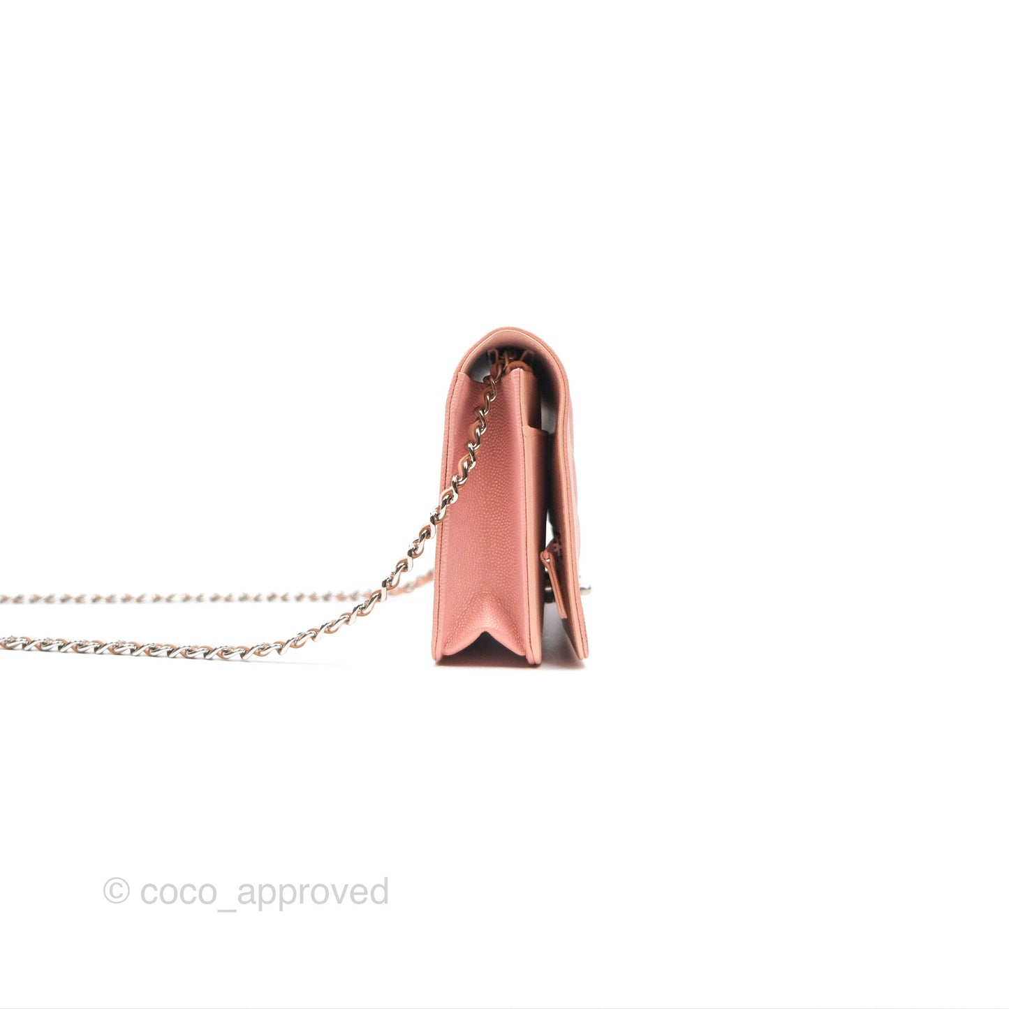 Chanel Mademoiselle Wallet On Chain WOC Chevron Iridescent Pink Caviar Silver Hardware