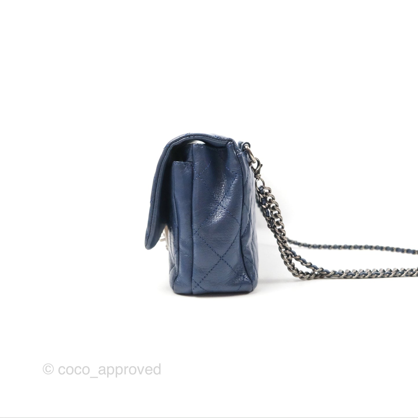 Chanel Quilted Small Double Carry Waist Chain Flap Dark Blue Shiny Goatskin