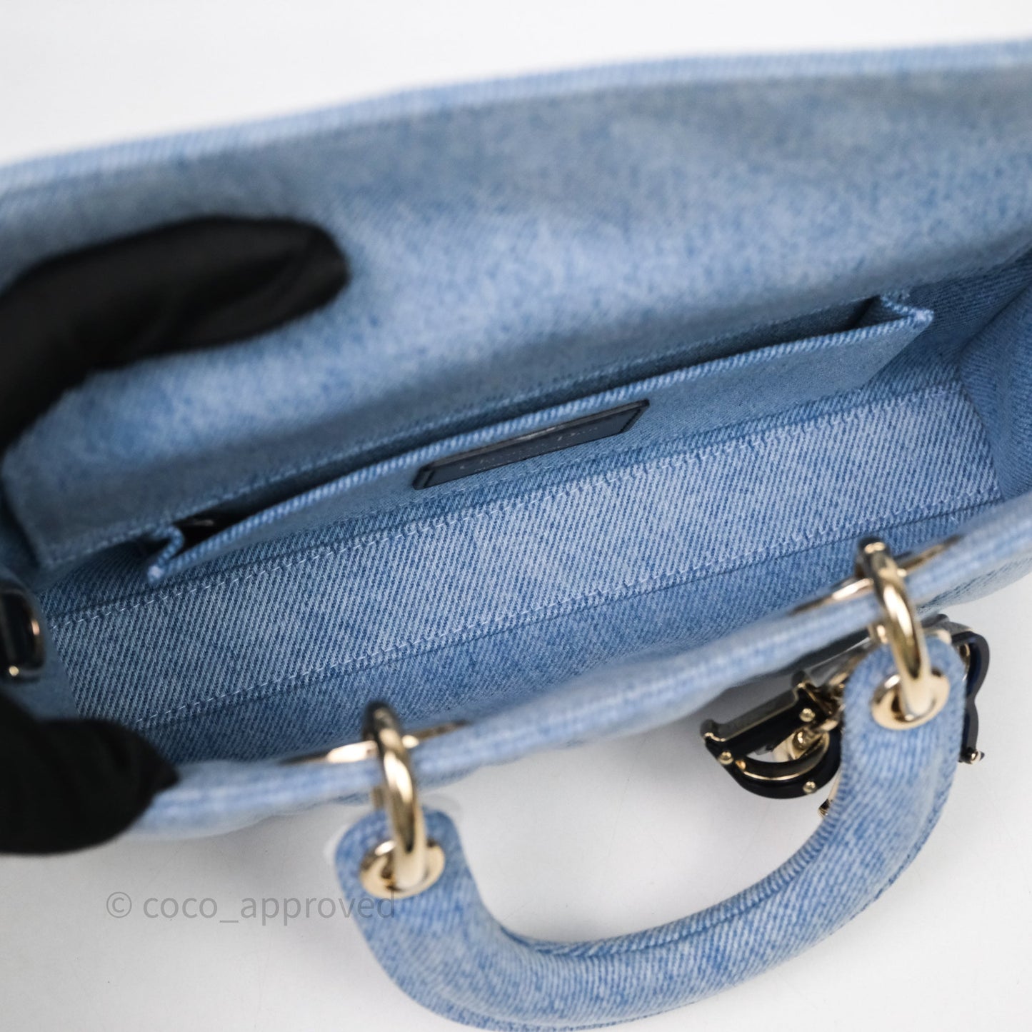 Christian Dior Small Lady D-Joy Bag Washed Blue Denim Cannage Gold Hardware