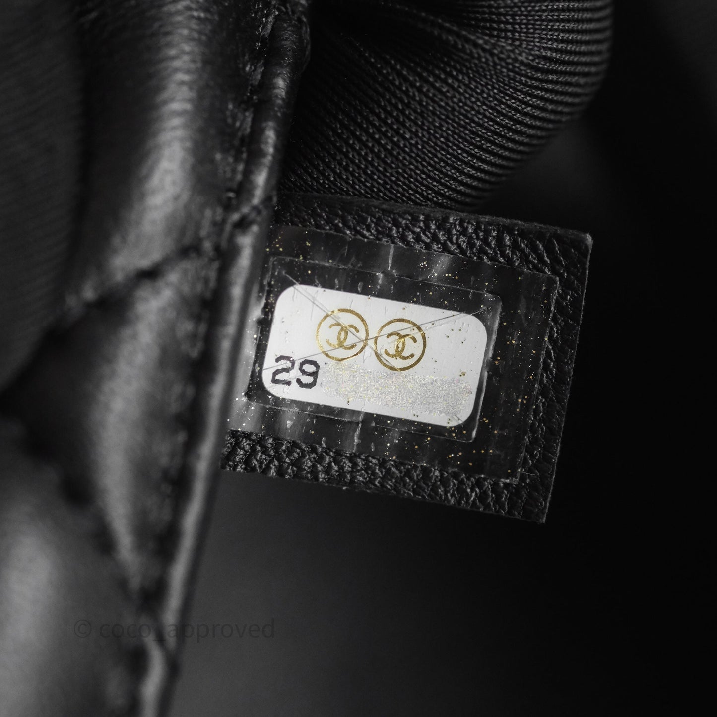 Chanel Logo Pearl Chain Flap Bag Black Lambskin Gold Hardware
