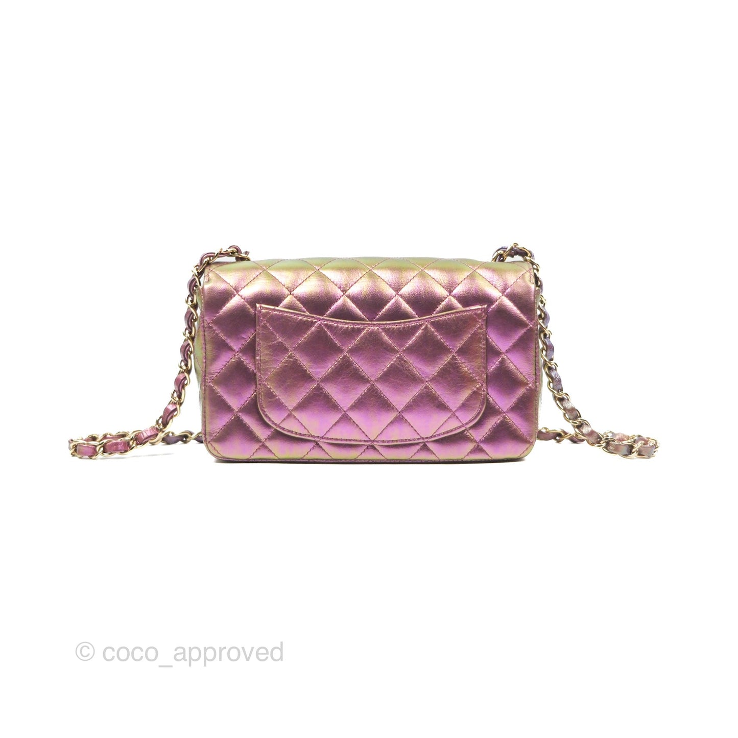 Chanel Classic Quilted Mini Rectangular Flap Metallic Purple Calfskin Gold Hardware