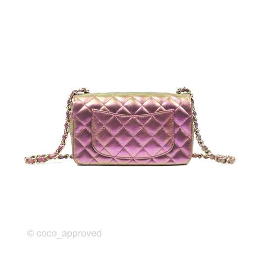 Chanel Classic Quilted Mini Rectangular Flap Metallic Purple Calfskin Gold Hardware