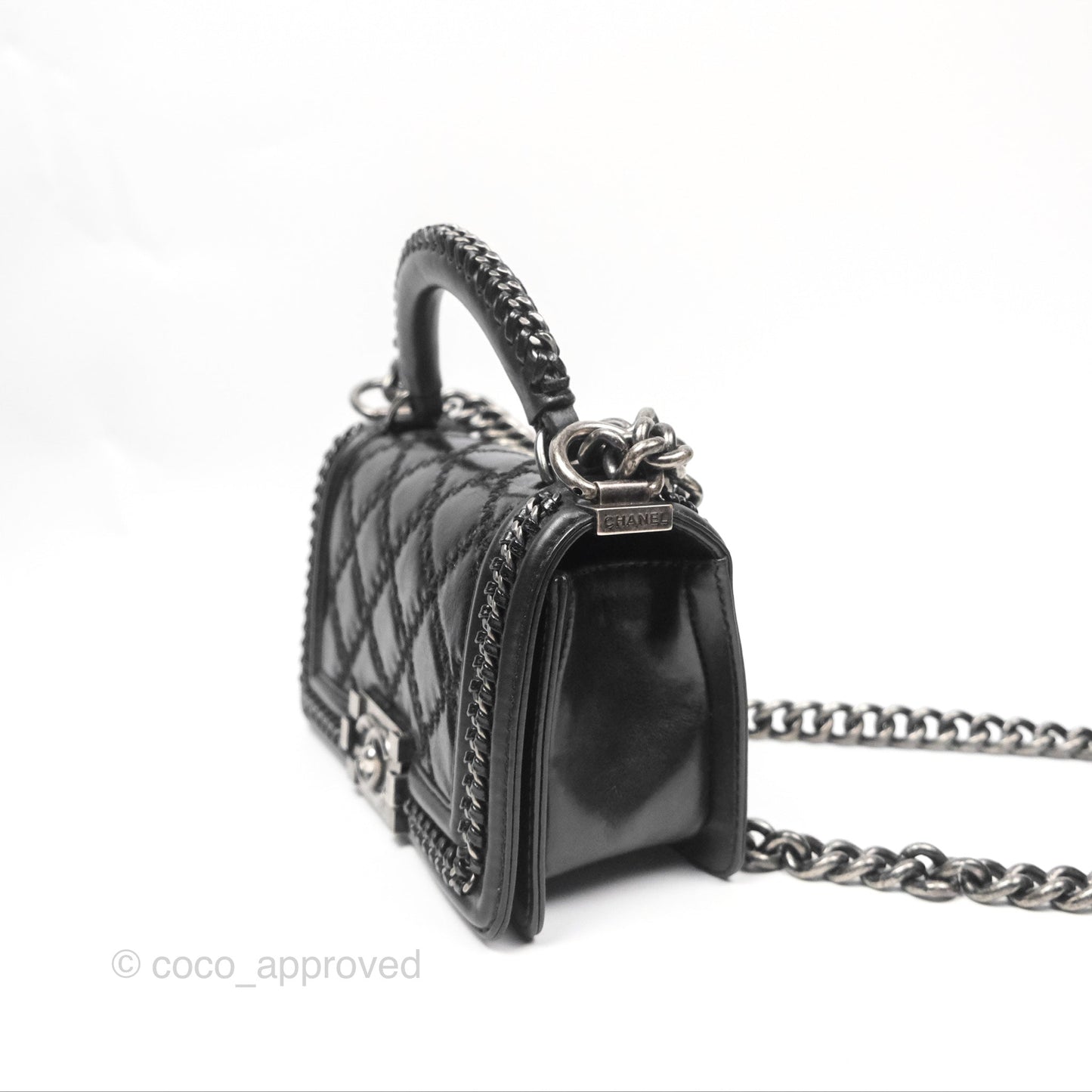 Chanel Small Chain Around Top Handle Boy Black Calfskin Ruthenium Hardware