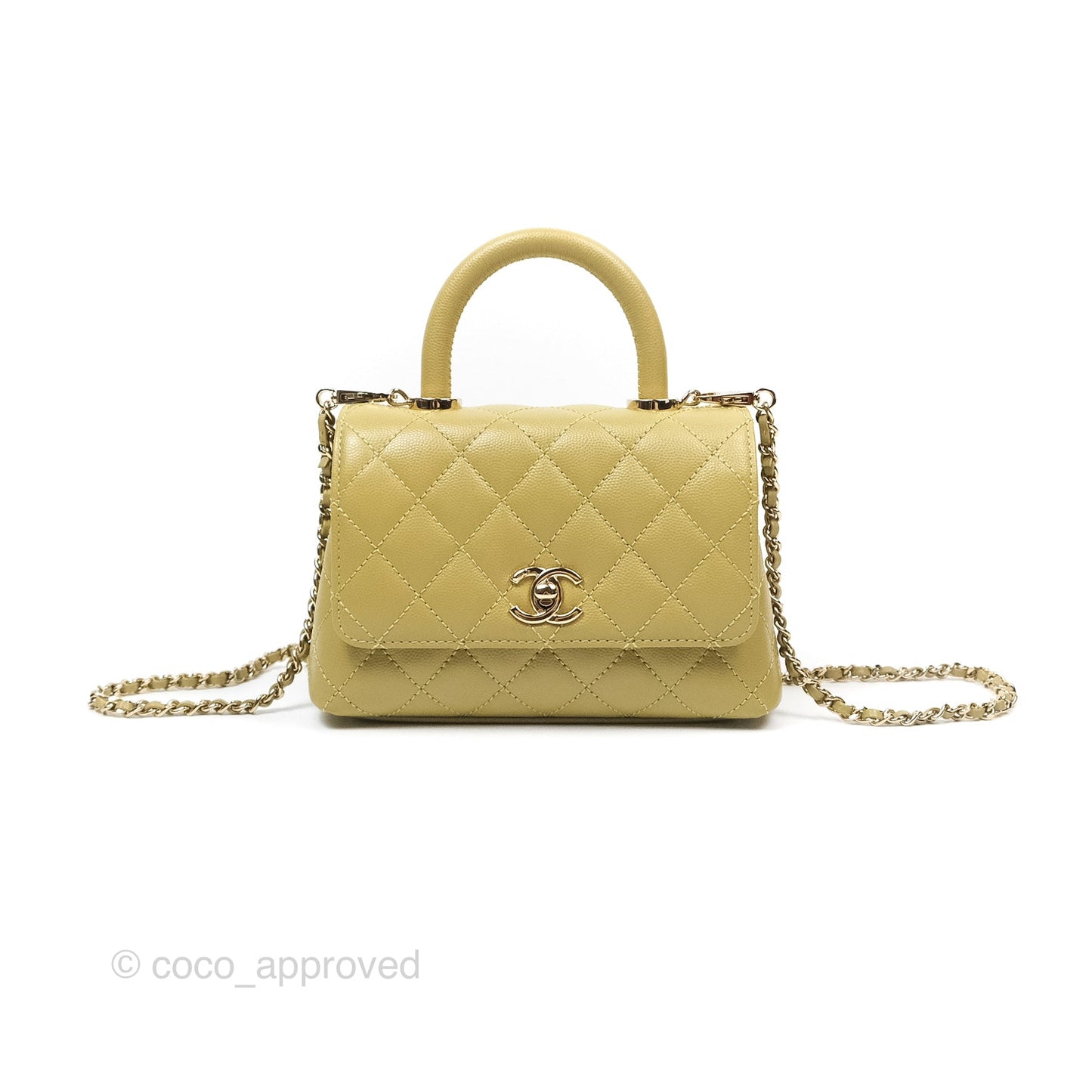 Chanel Quilted Mini Coco Handle Caviar Olive Green Gold Hardware