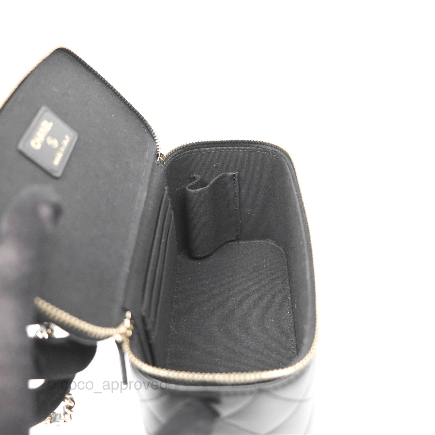 Chanel Vanity Rectangular Top Handle Black Lambskin Gold Hardware