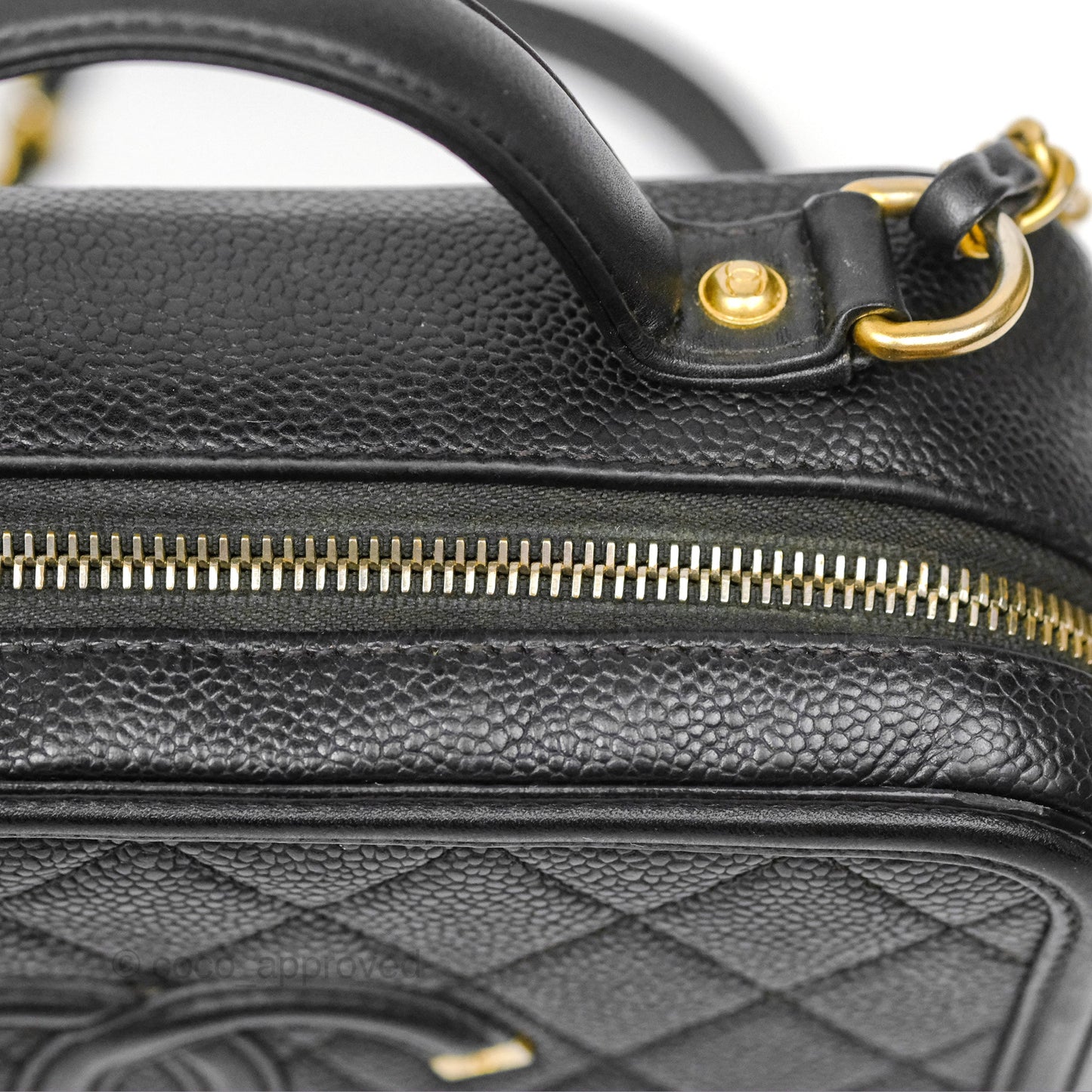 Chanel Quilted Medium CC Filigree Vanity Case Black Caviar Gold Hardware