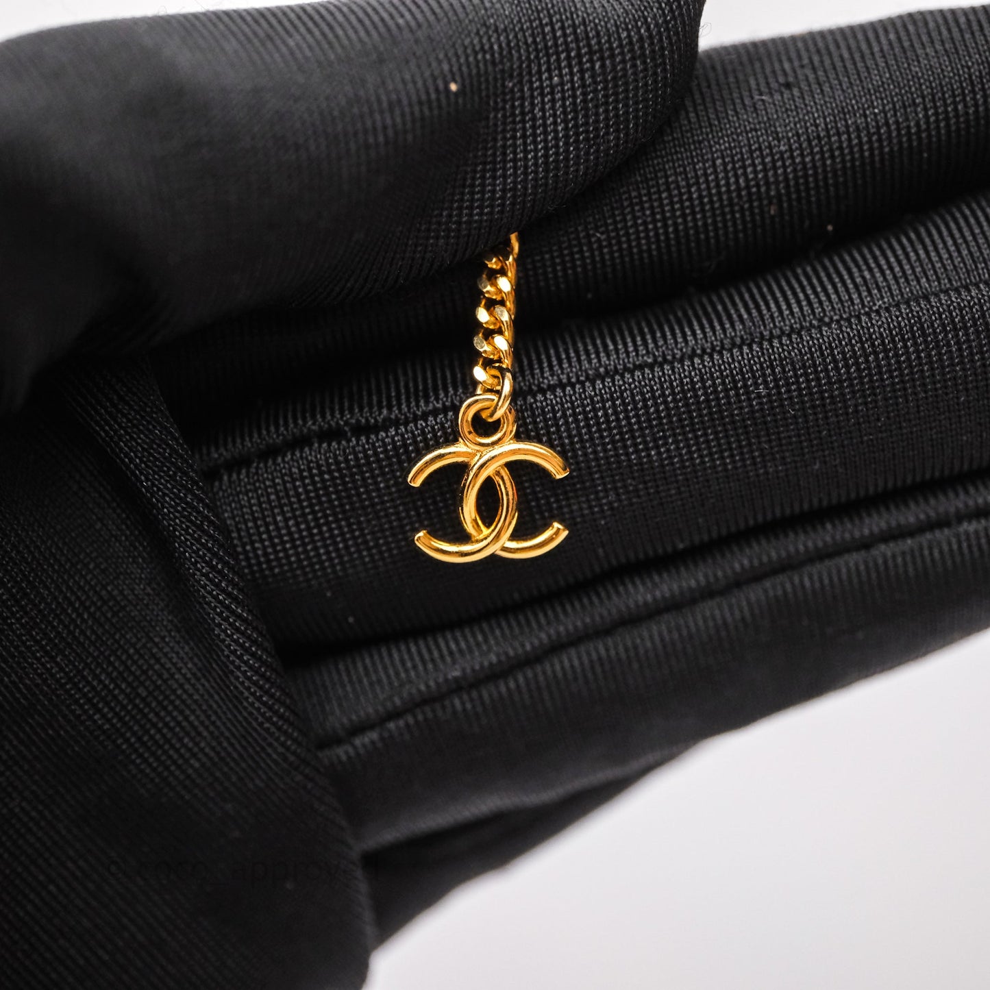 Chanel Metal Logo Drop Chain Earrings Gold Tone 24C