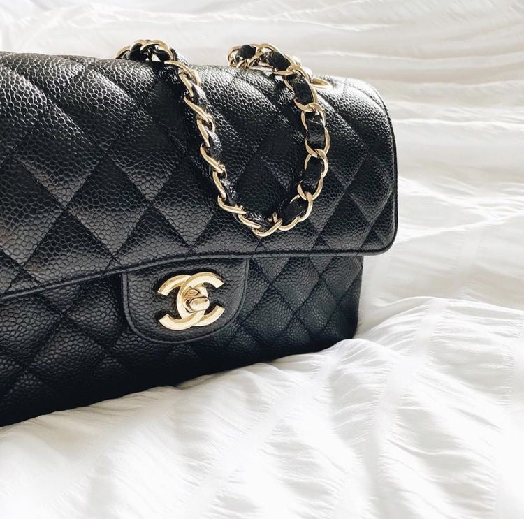 Luxury Chanel Small Classic Handbag Grained Calfskin & Gold-Tone Metal Black