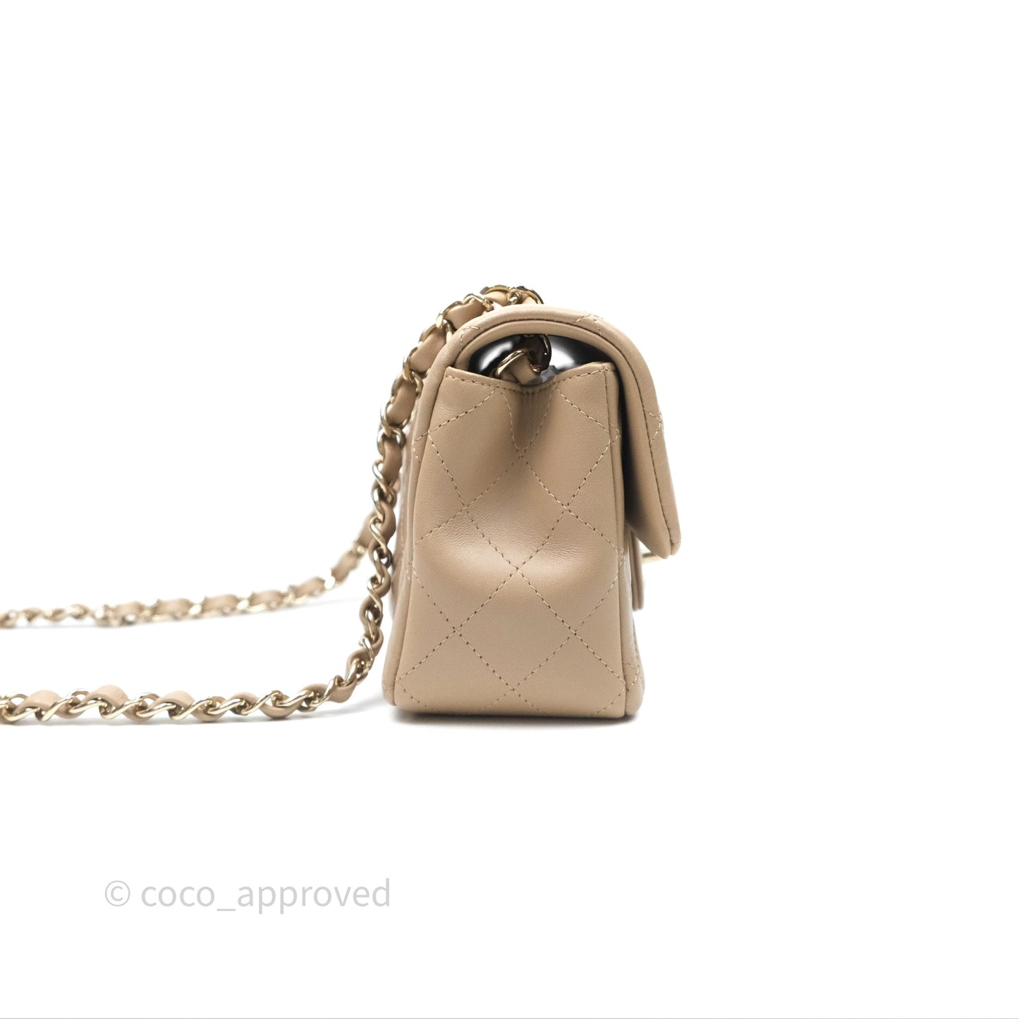 Chanel Quilted Mini Rectangular Flap Beige Lambskin Gold Hardware