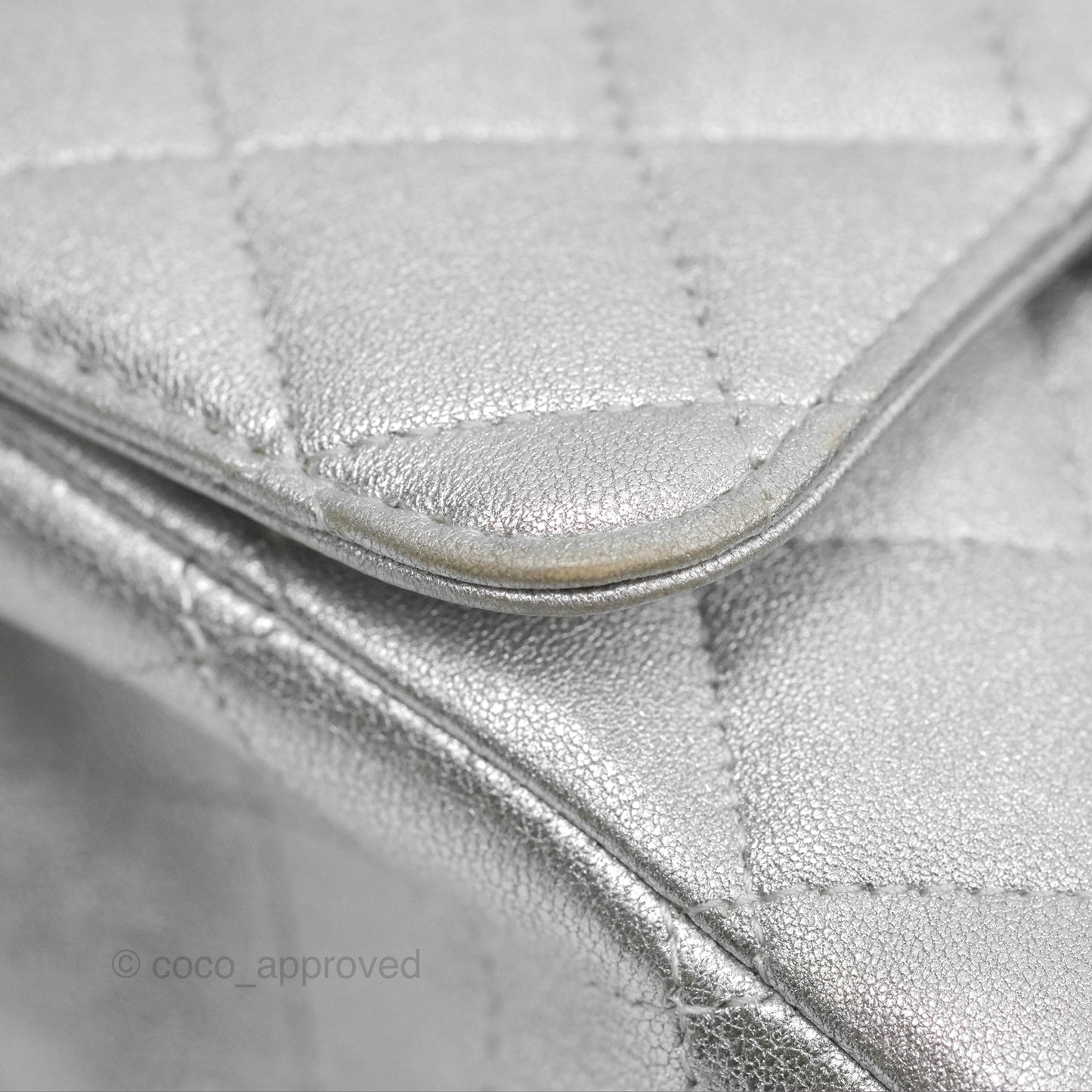 Chanel Classic Quilted Mini Square Flap Silver Lambskin Silver Hardware