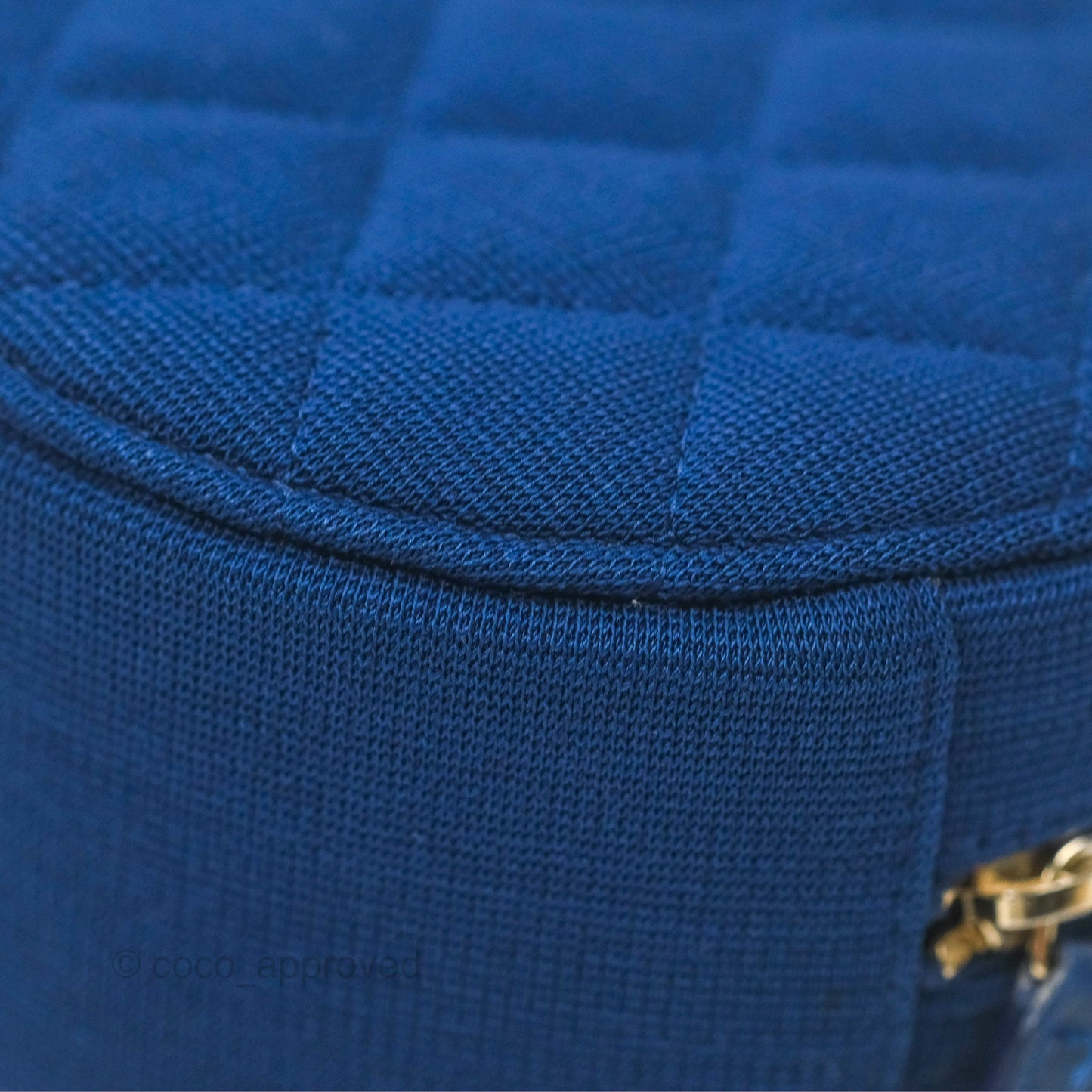 Chanel Classic Quilted Round Clutch With Chain Dark Blue Cotton Gold Hardware