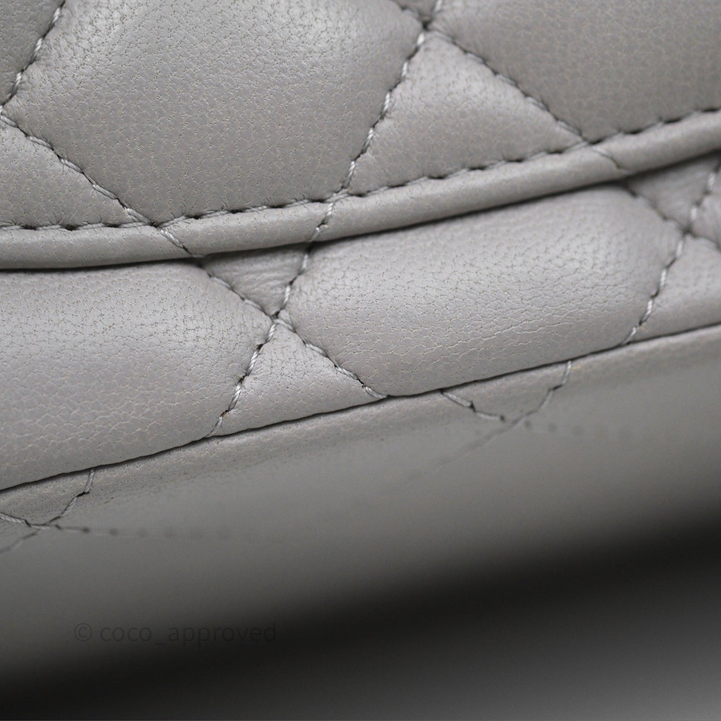 Chanel Mini Square Flap Quilted Light Grey Lambskin Gold Hardware