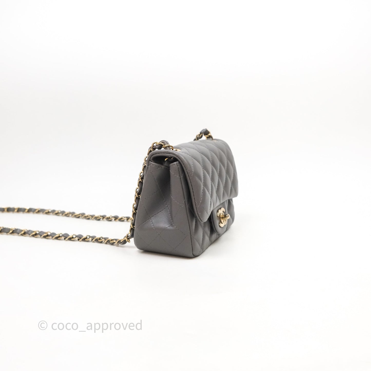 Chanel Mini Square Quilted Grey Lambskin Gold Hardware