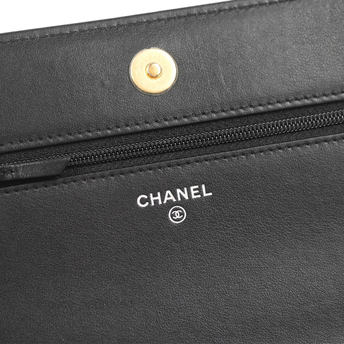 Chanel Chevron Wallet on Chain WOC Black Calfskin Gold Hardware