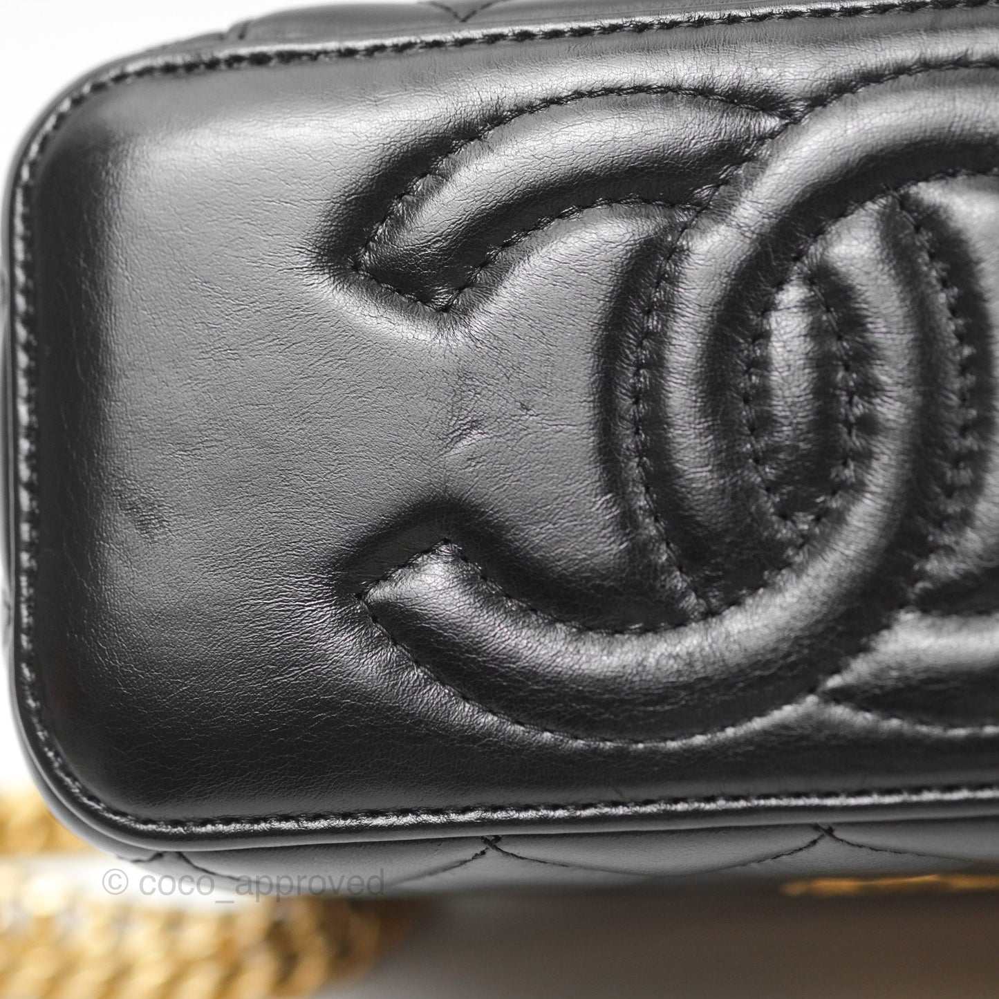 Chanel Vanity with Adjustable Chain Black Lambskin Aged Gold Hardware