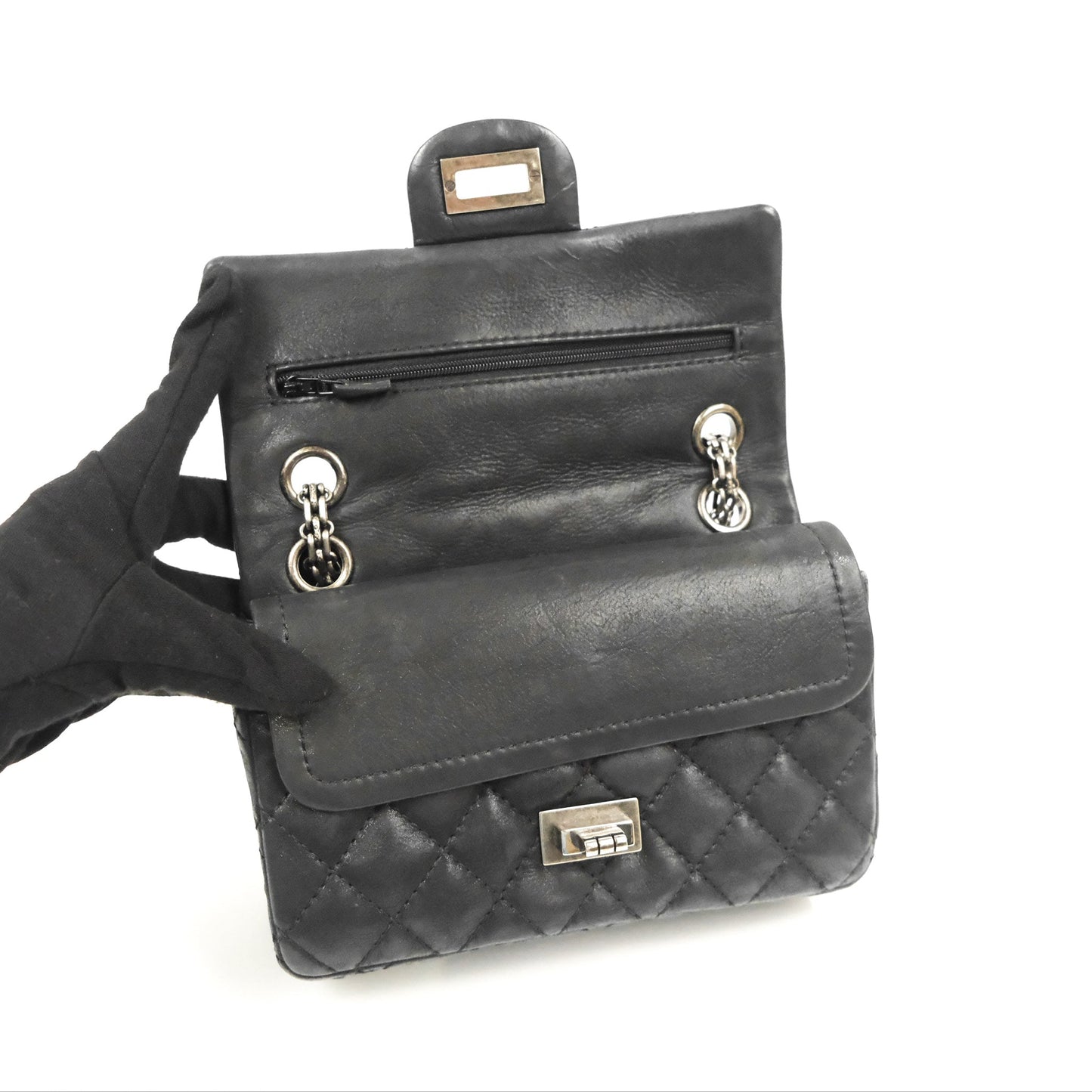 Chanel Mini Reissue 224 Double Flap Black Iridescent Calfskin Ruthenium Hardware