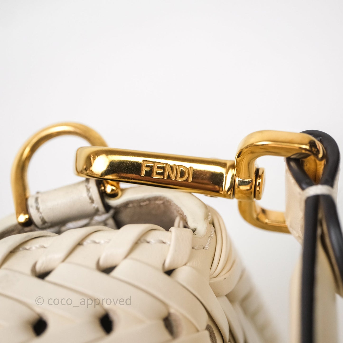 Fendi Braided Leather Baguette Bag Ivory Gold Hardware