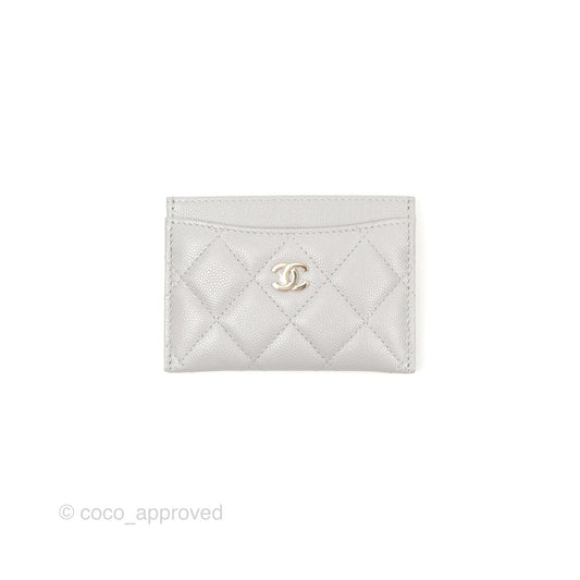 Chanel Classic Flat Card Holder Grey Caviar Gold Hardware