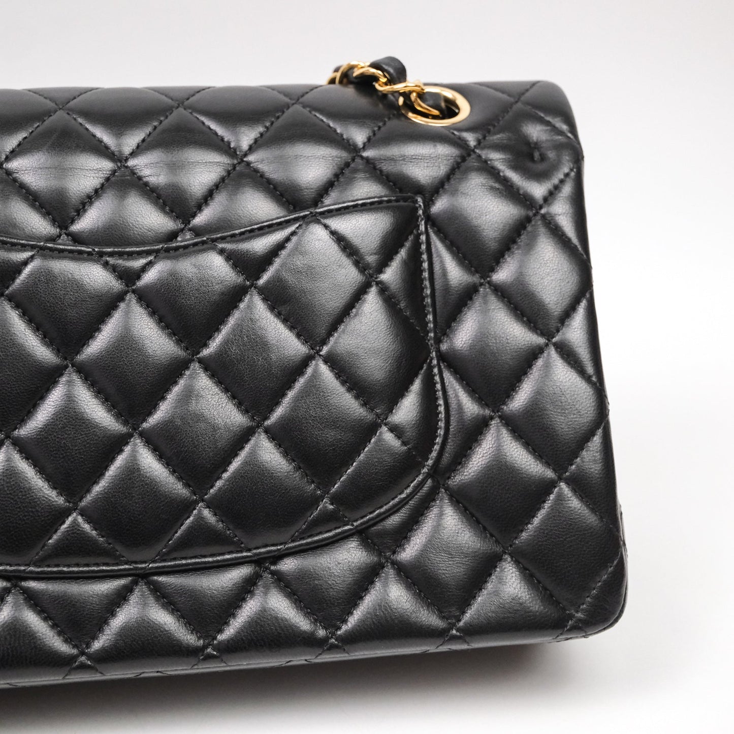 Chanel Classic M/L Medium Flap Quilted Black Lambskin Gold Hardware