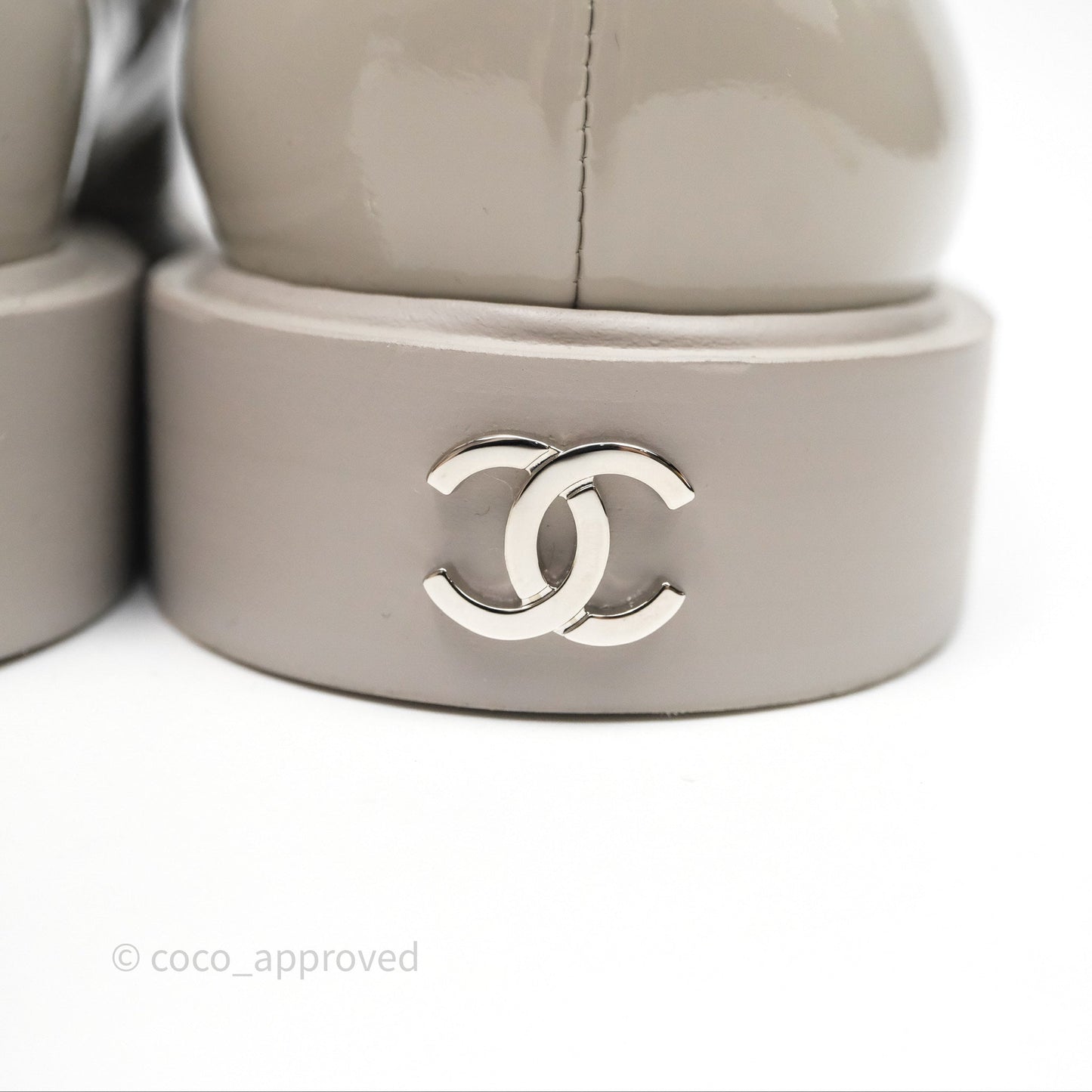 Chanel Patent Calfskin Light Grey Loafers 23A Size 37