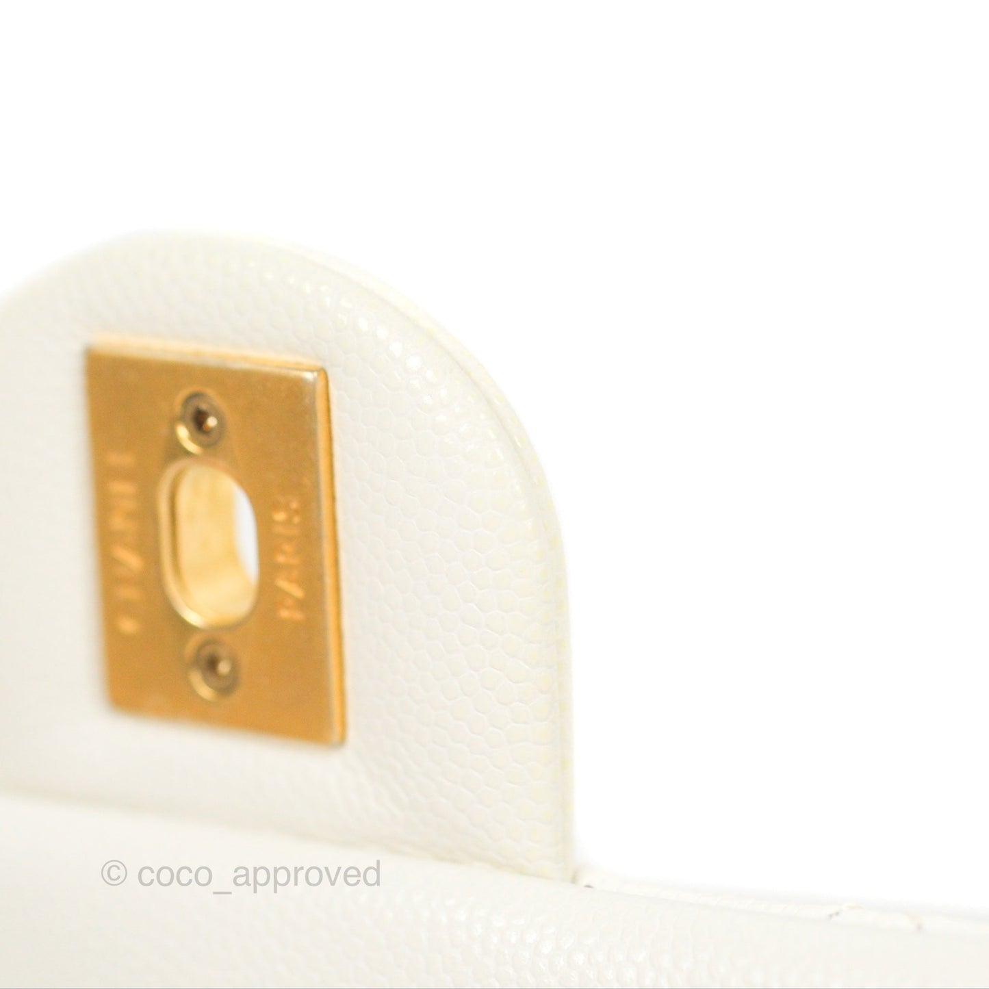 Chanel Mini Flap with Coin Charm White Caviar Aged Gold Hardware 22A