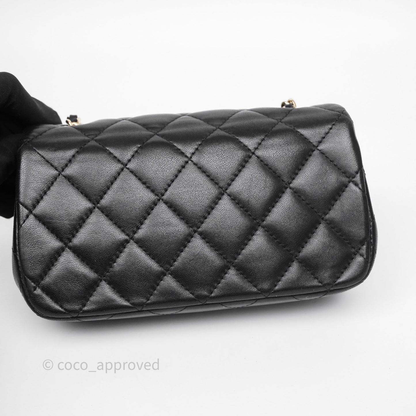 Chanel Quilted Extra Mini Rectangular Flap Black Lambskin Aged Gold Hardware