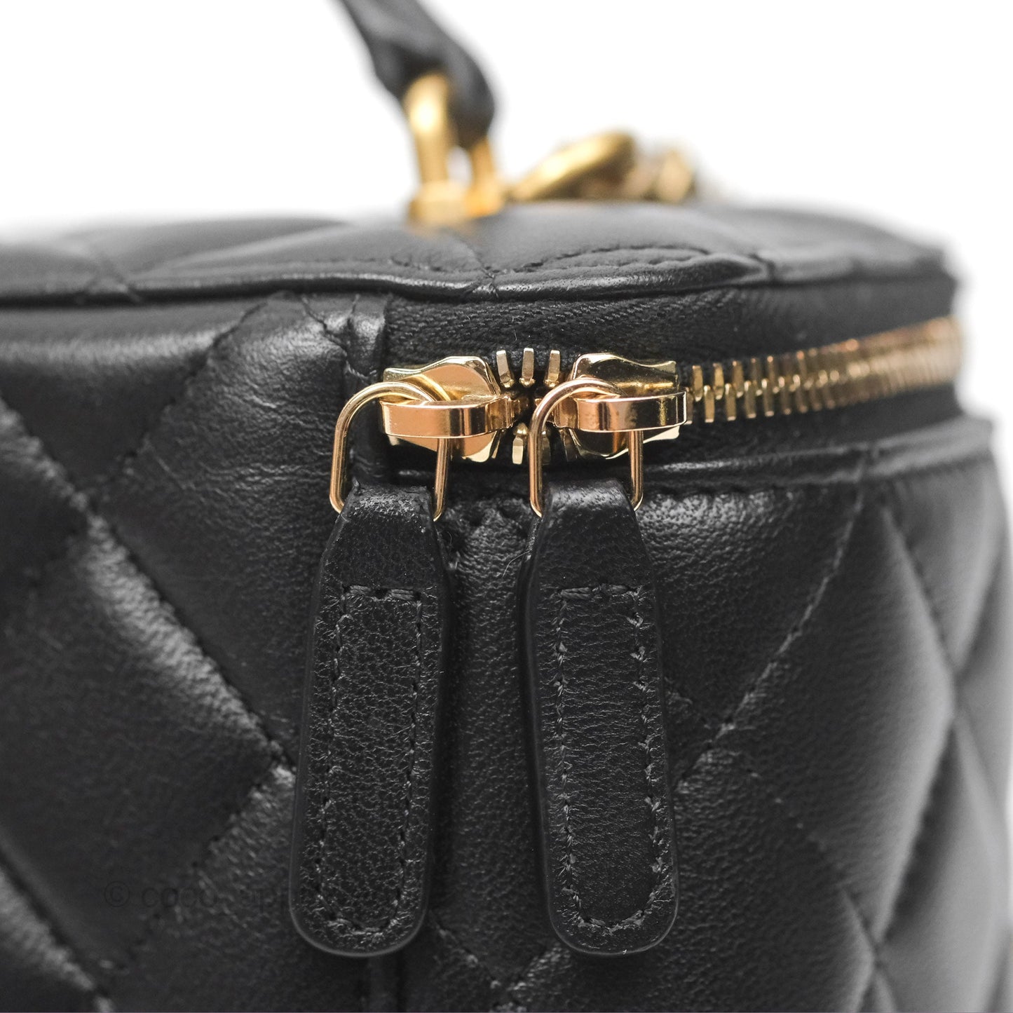 Chanel Vanity Rectangular Metal Top Handle Black Lambskin Aged Gold Hardware 22B