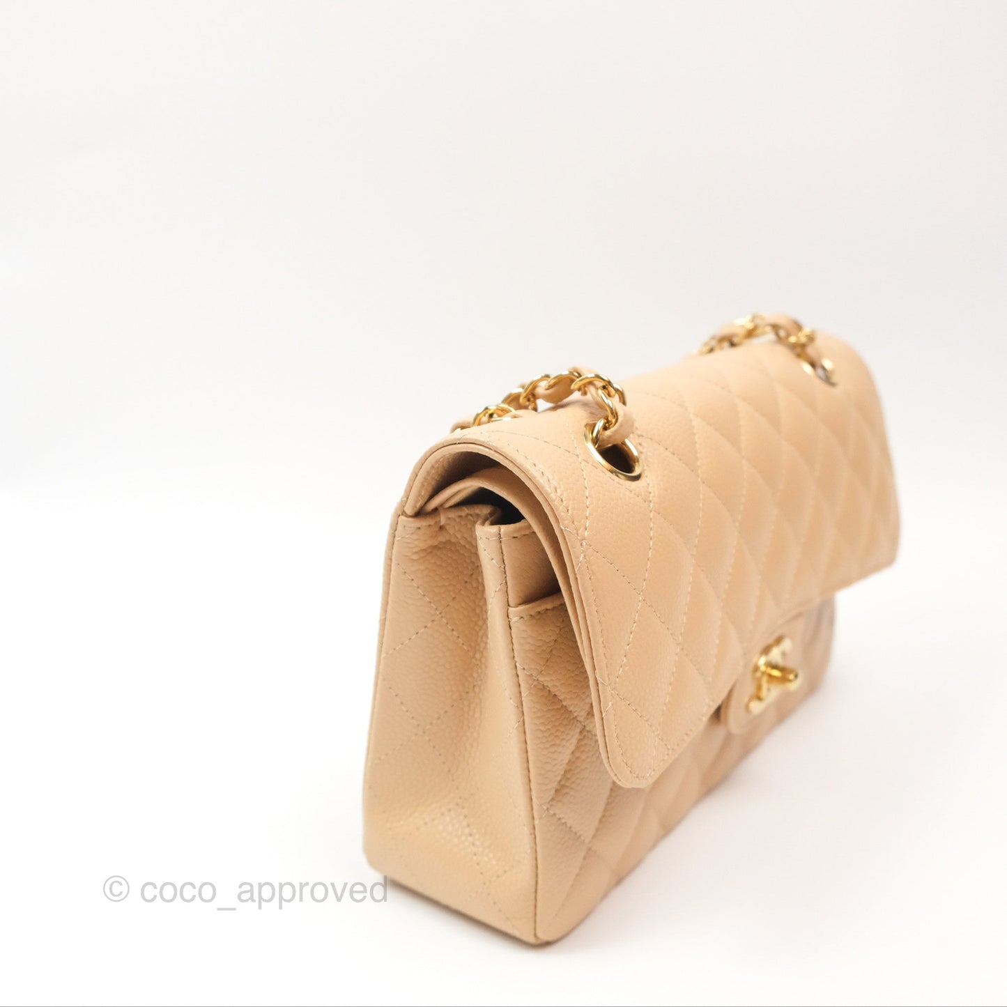 Chanel Small Quilted Classic Flap Beige Caviar Gold Hardware