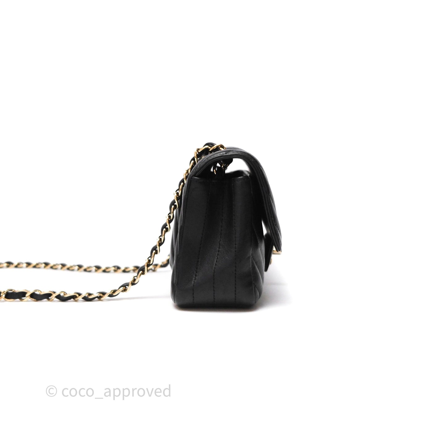 Chanel Mini Rectangular Chevron Black Lambskin Gold Hardware