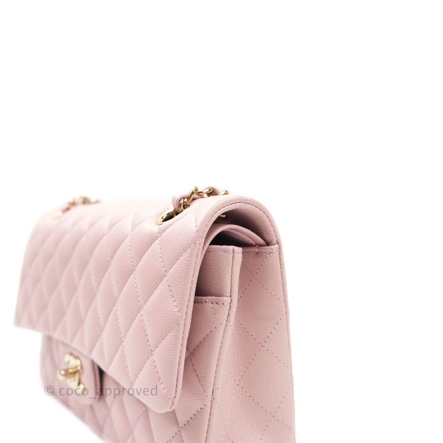 Chanel M/L Medium Double Flap Bag Lilac Rose Clair Caviar Gold Hardware 21S