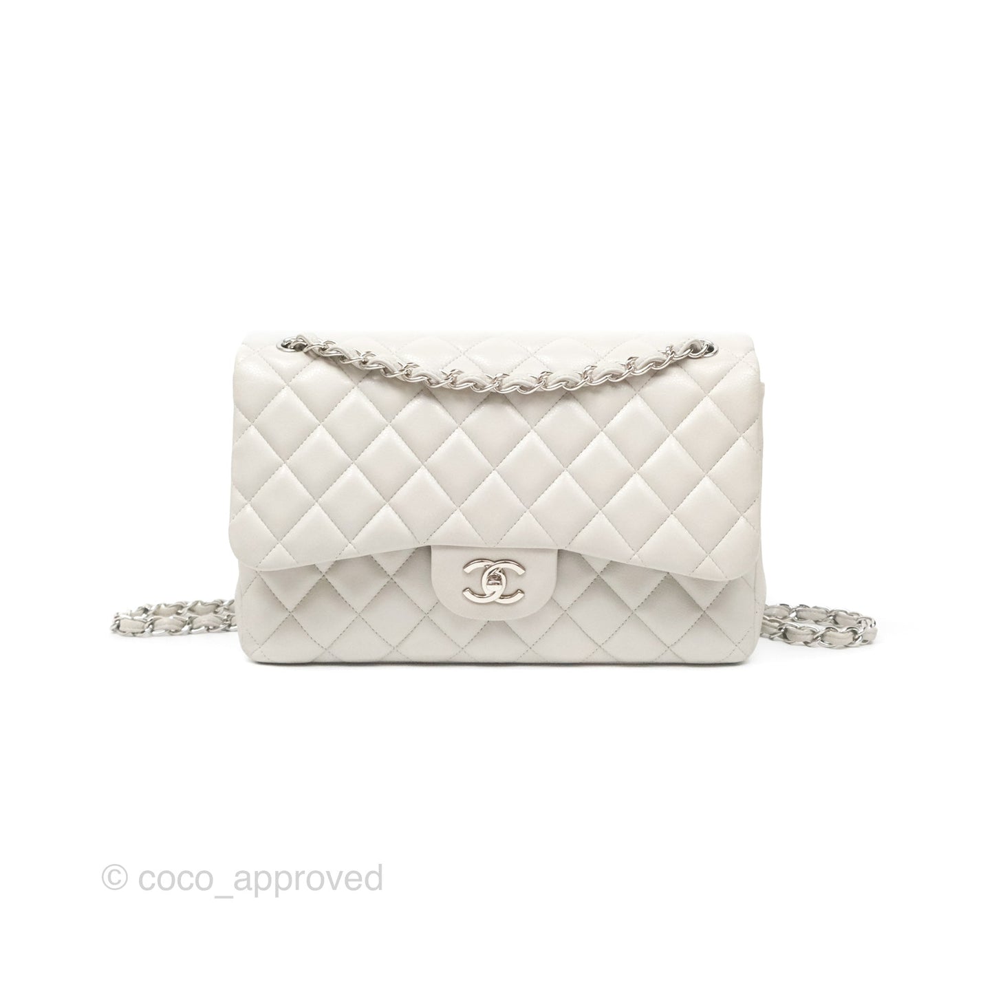 Chanel Jumbo Double Flap Light Grey Caviar Silver Hardware⁣⁣