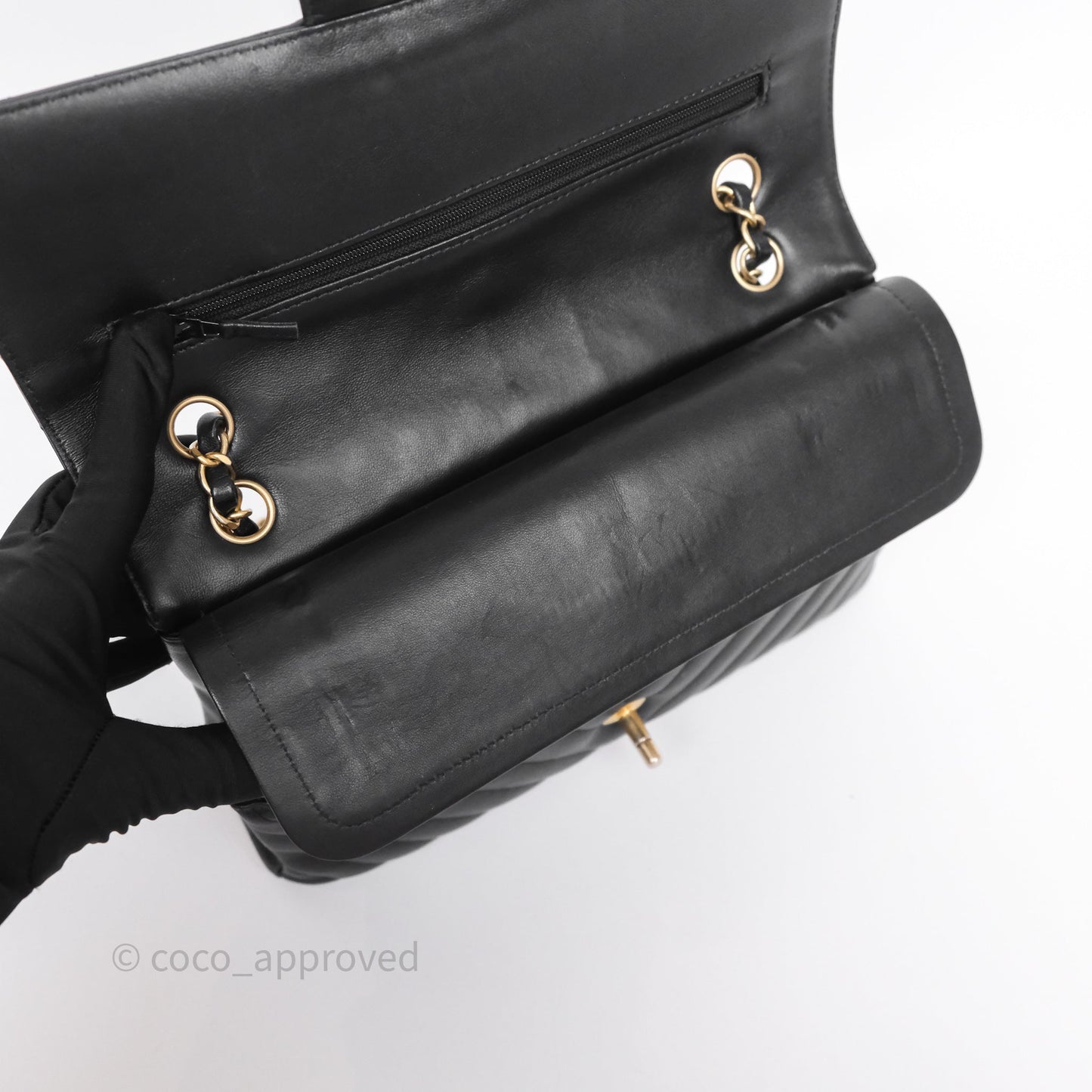 Chanel Classic Medium Flap Chevron Black Lambskin Aged Gold Hardware