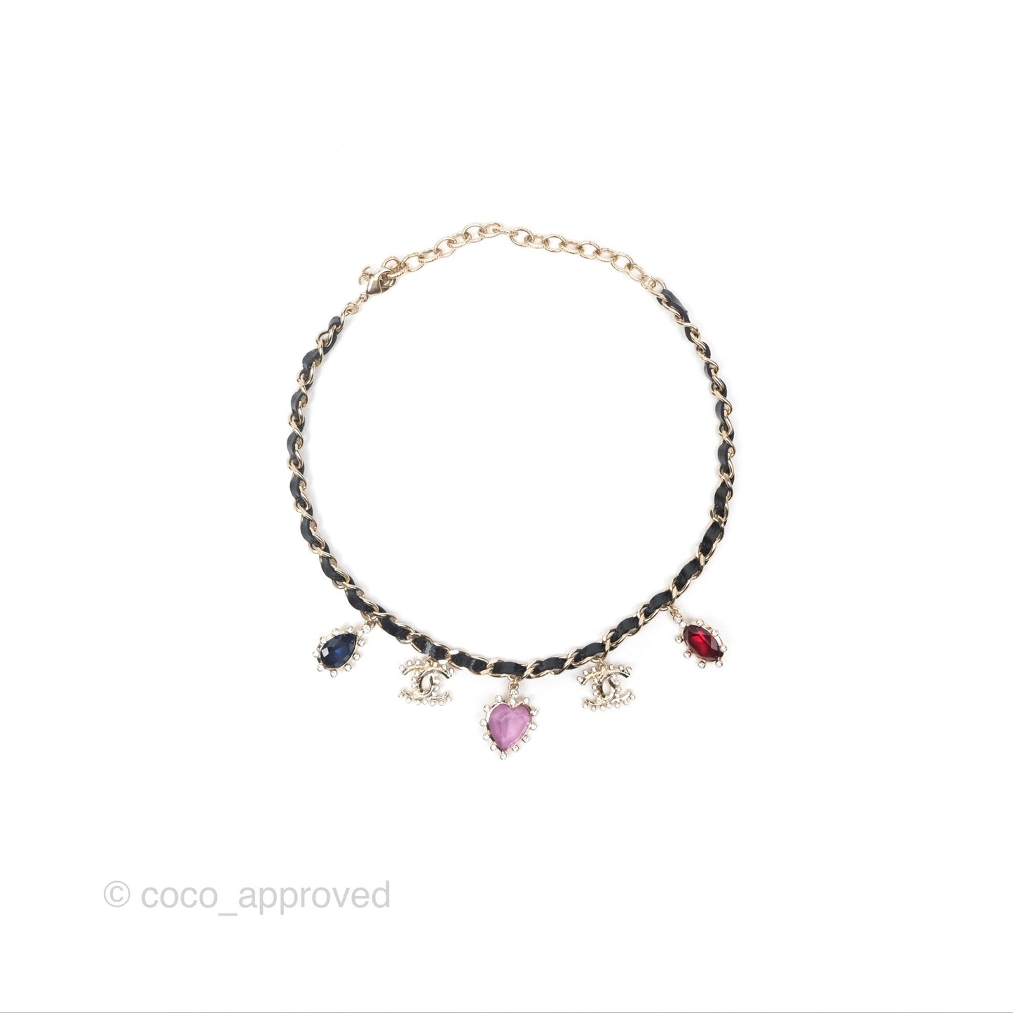 Chanel Crystal CC Resin Necklace Choker Lambskin Gold Hardware 21A