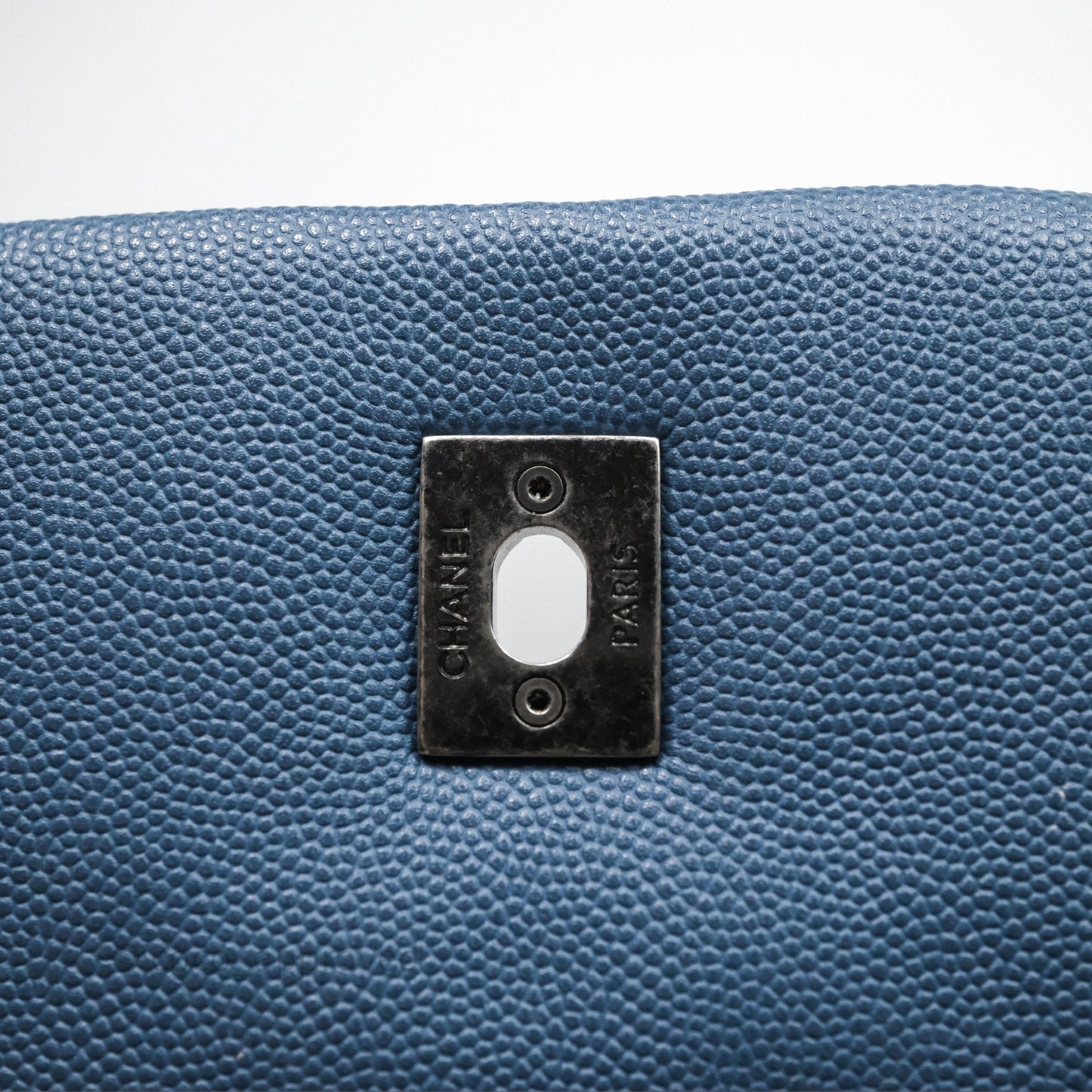 Chanel Medium Coco Handle Quilted Aged Caviar Dark Blue Ruthenium Hardware