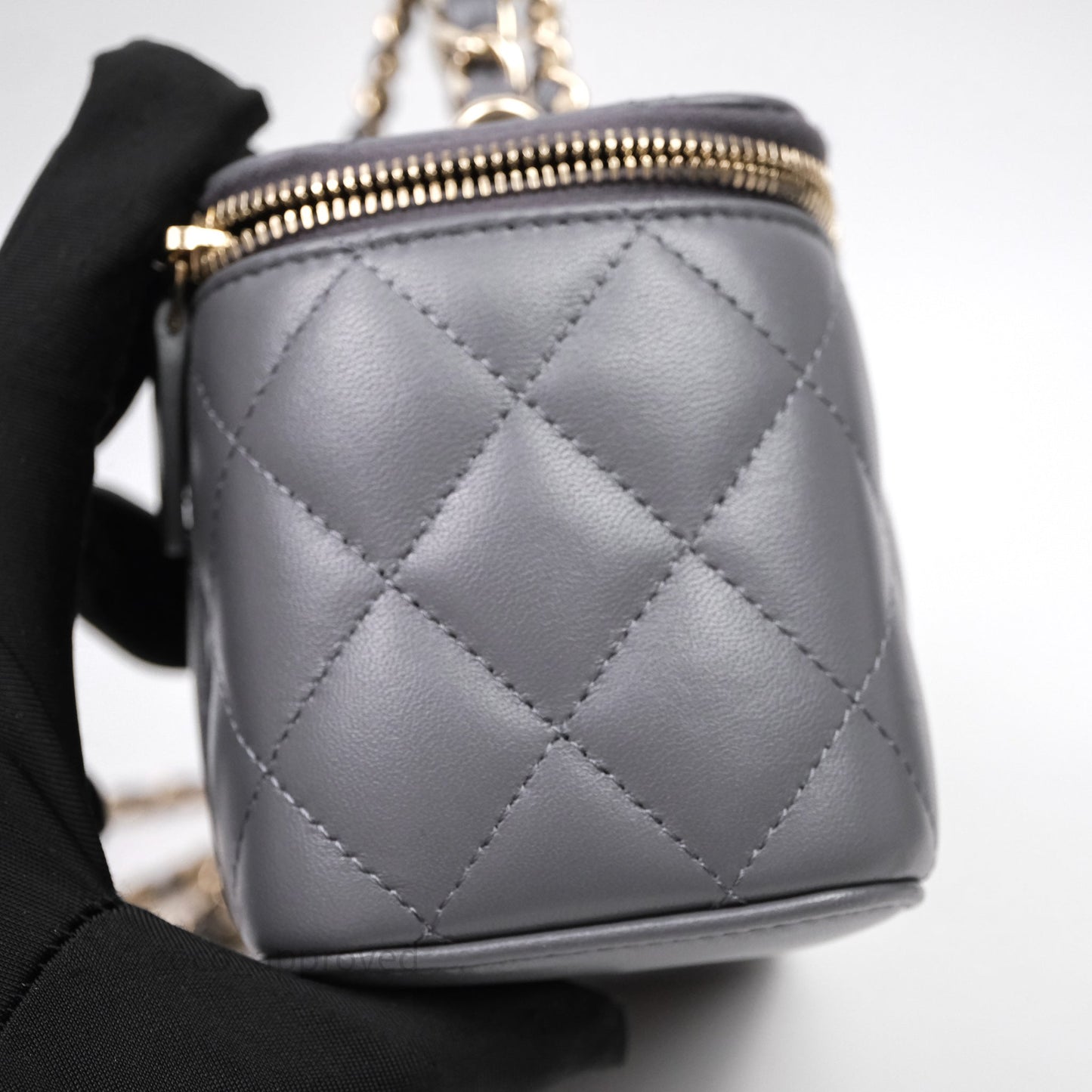 Chanel Vanity Rectangular Top Handle Grey Lambskin Gold Hardware