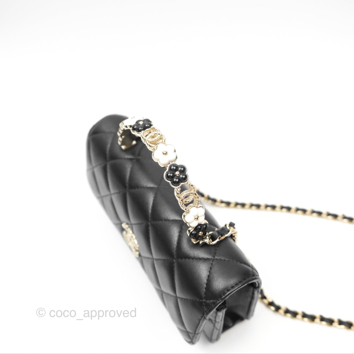 Chanel Camellia Handle Mini WOC Phone Holder with Chain Black Lambskin 23K