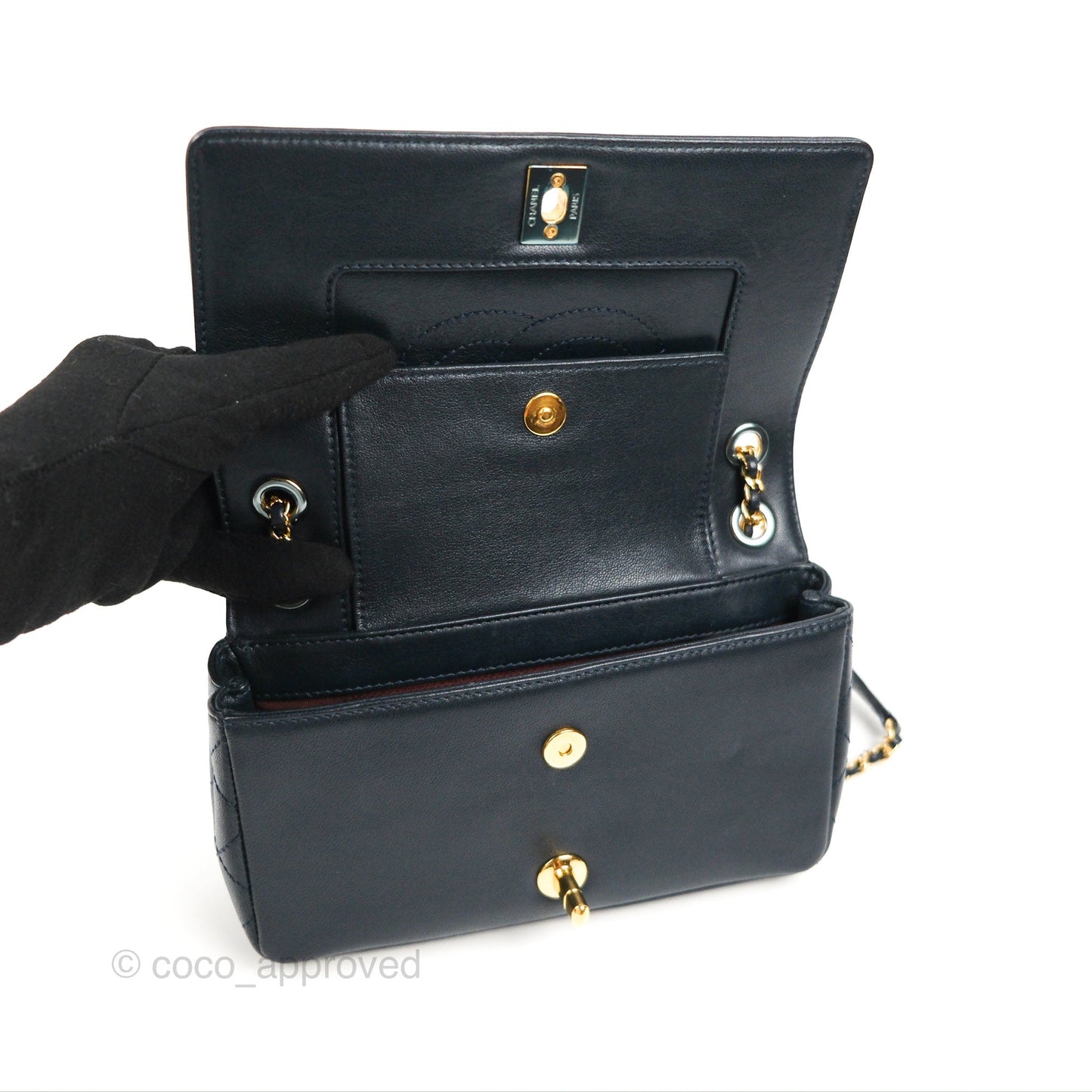 Chanel Small Vintage Mademoiselle Flap Navy Sheepskin Gold Hardware