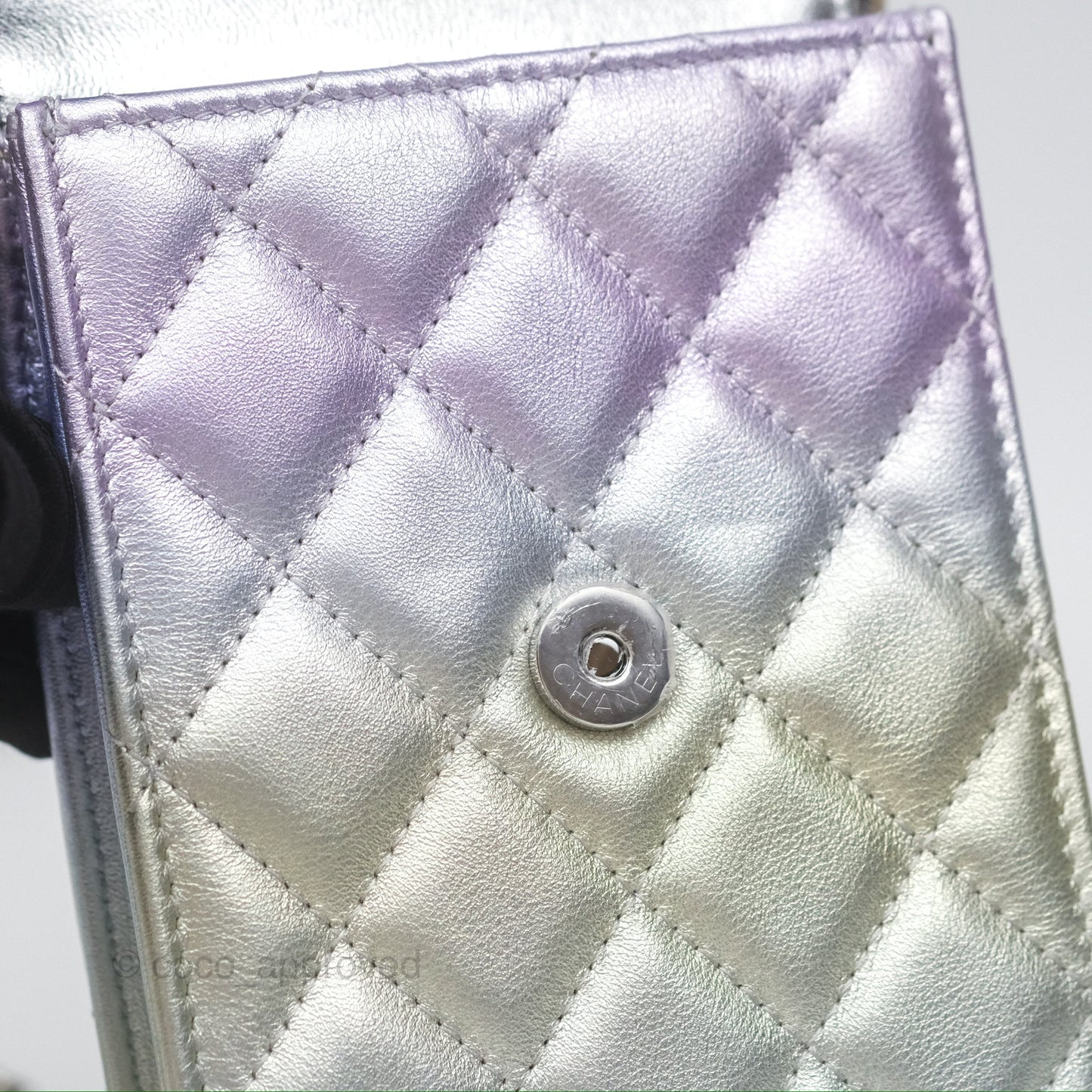 Chanel Classic Quilted Phone Holder Iridescent Rainbow Calfskin