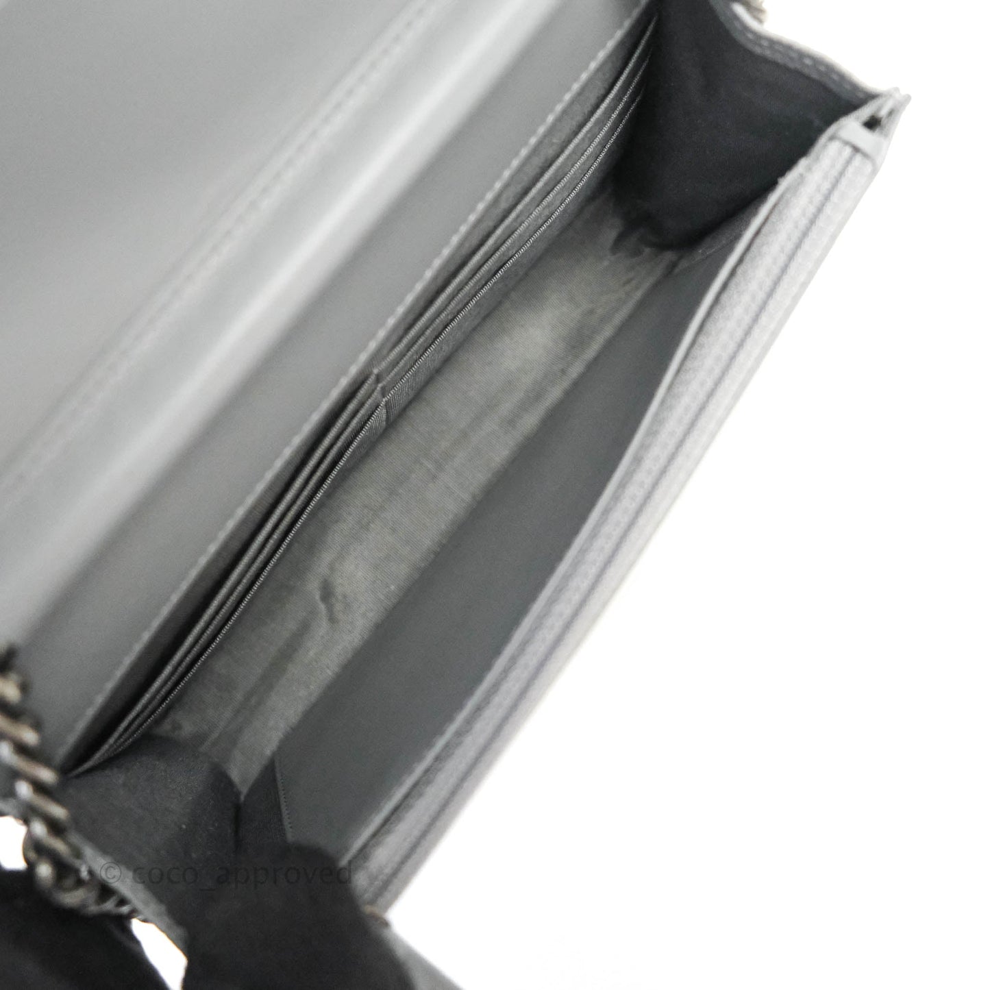 Chanel Chevron Boy Wallet on Chain WOC Grey Caviar Ruthenium Hardware