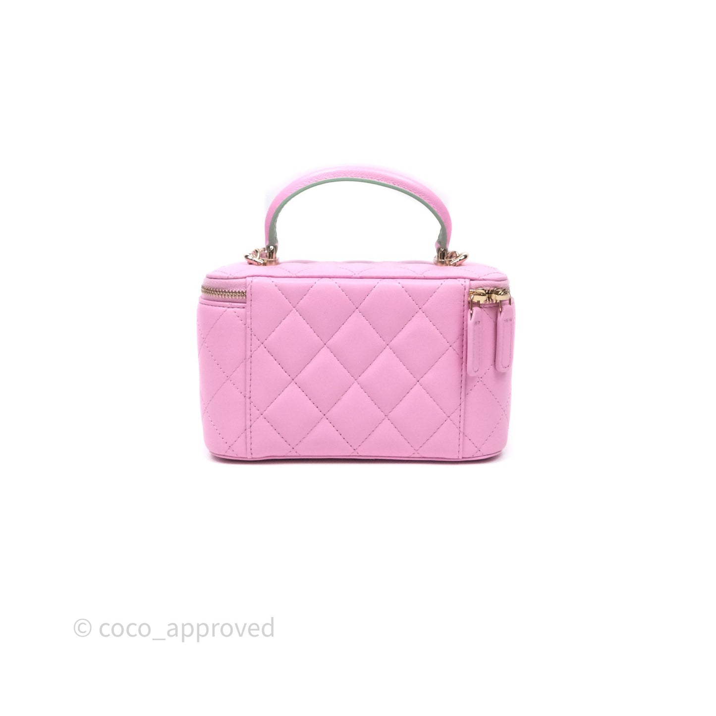 Chanel Vanity Rectangular Top Handle Pink Mint Green Lambskin Gold Hardware