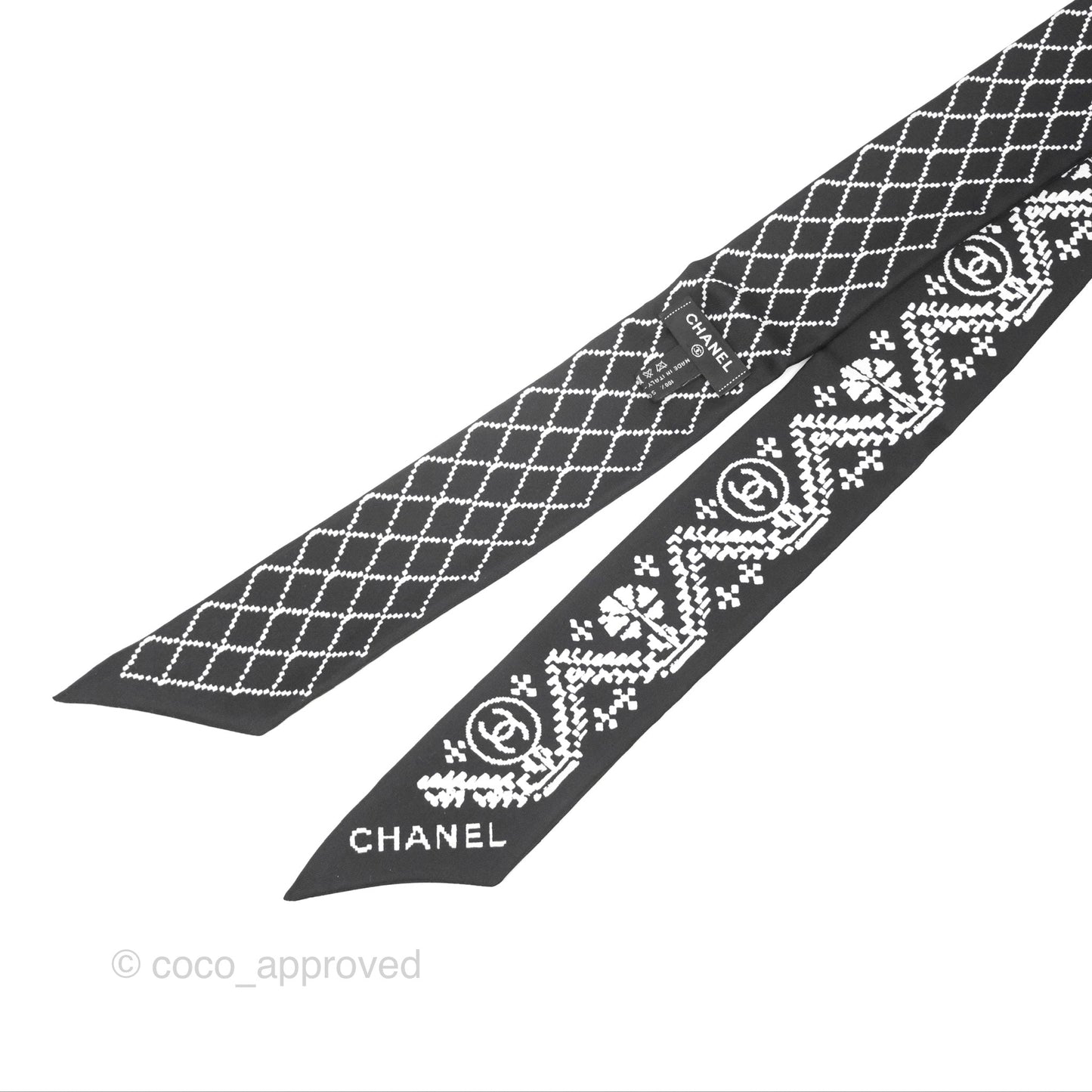 Chanel Silk Logo Slim Bandeau Twilly Black White